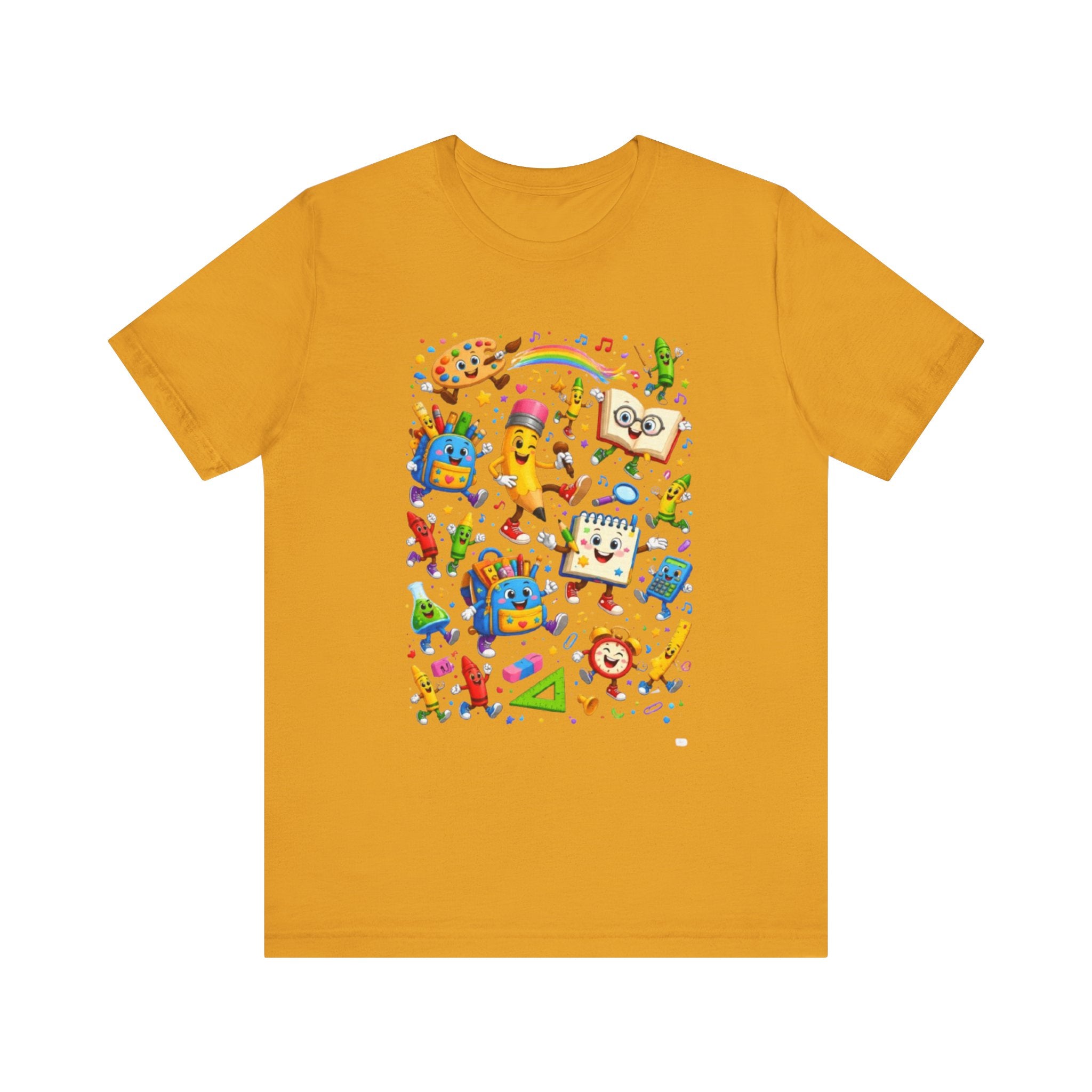Colorful School Supplies Pattern Tee | Cute Backpack Pencil Ruler Design