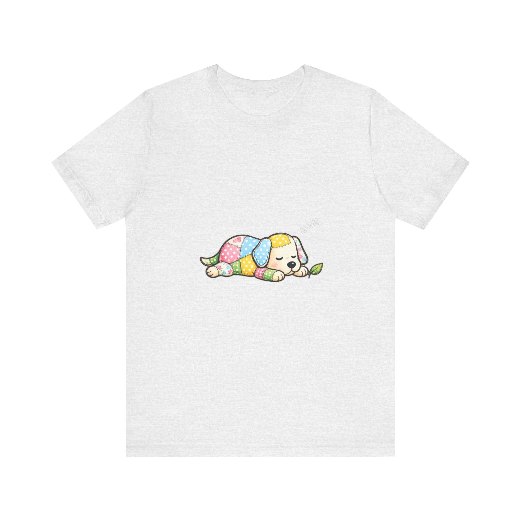 Patchwork Puppy Sleeping Tee | Cute Dog Illustration, Pastel Patchwork