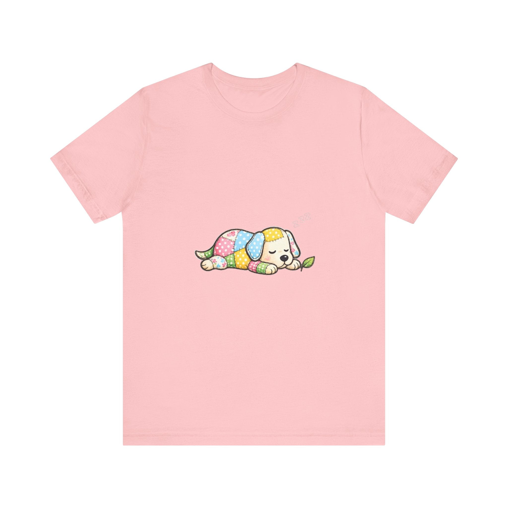 Patchwork Puppy Sleeping Tee | Cute Dog Illustration, Pastel Patchwork