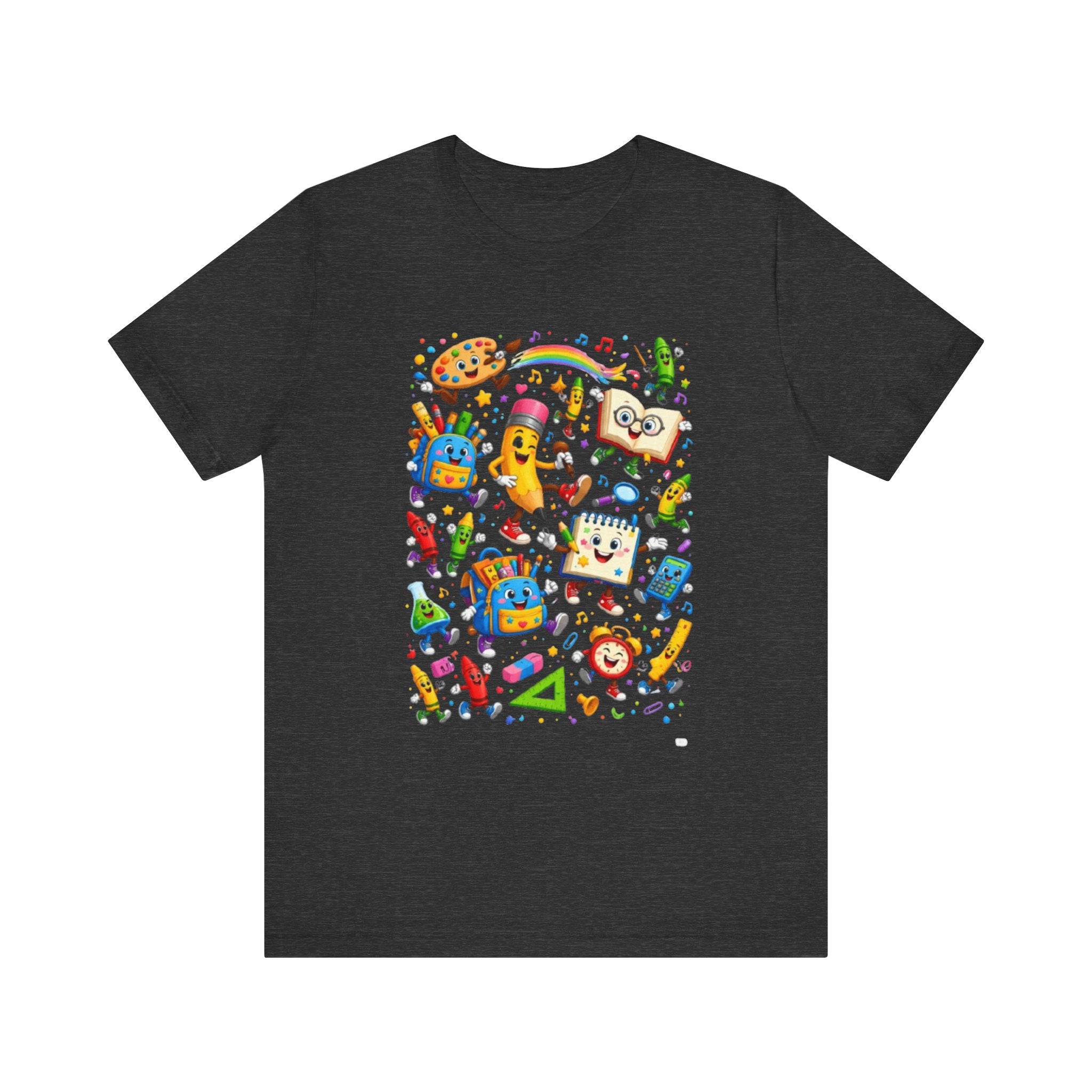 Colorful School Supplies Pattern Tee | Cute Backpack Pencil Ruler Design