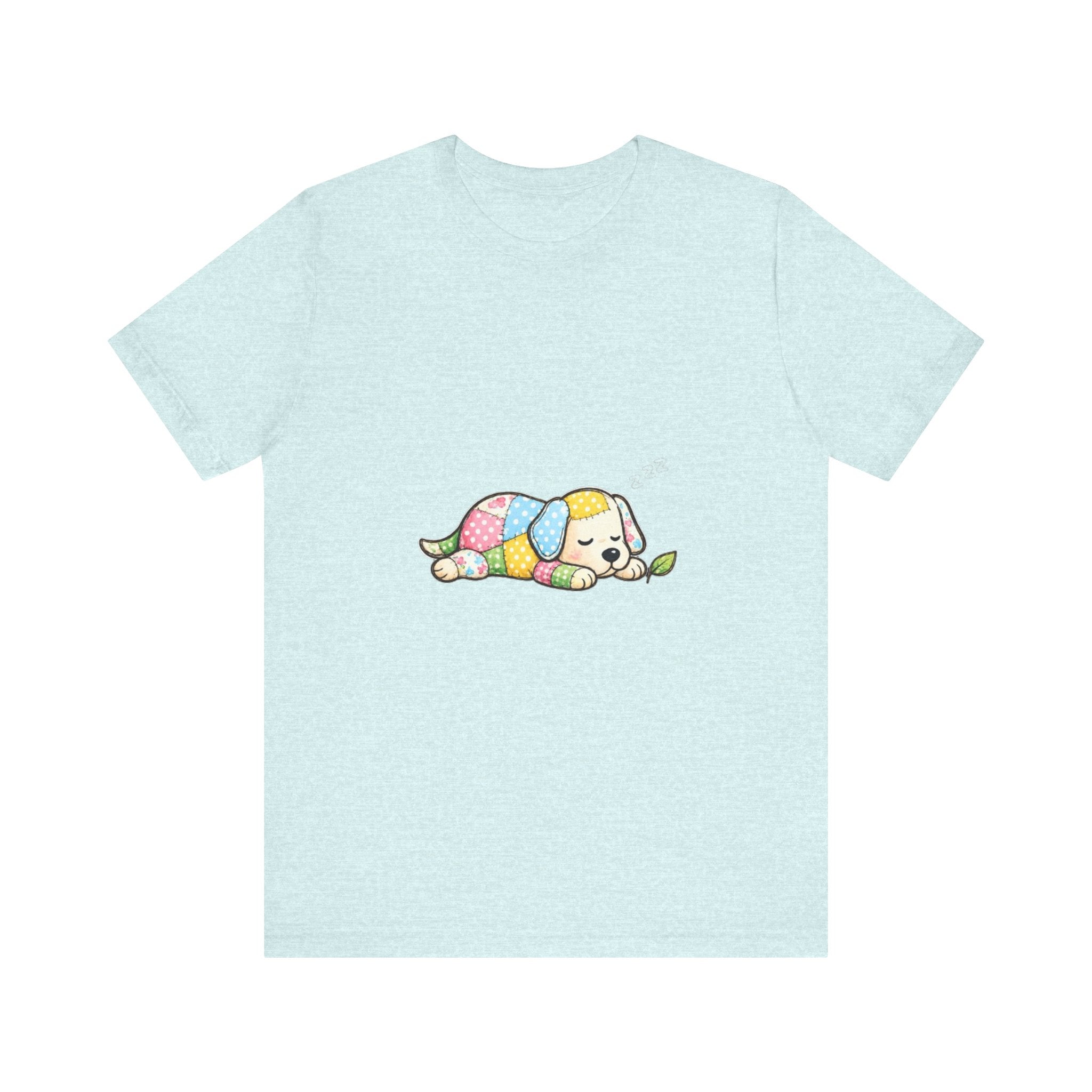 Patchwork Puppy Sleeping Tee | Cute Dog Illustration, Pastel Patchwork