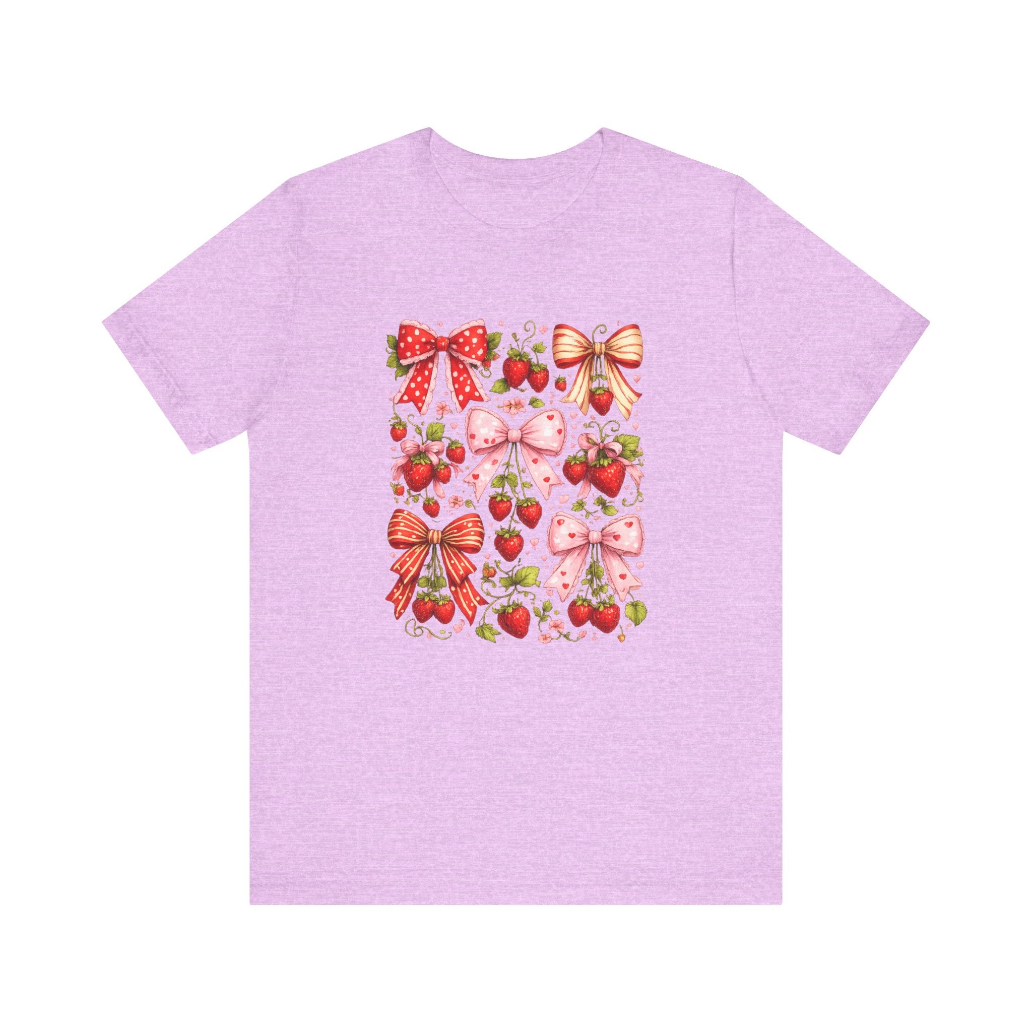 Strawberry Bow Pattern Tee | Cute Fruit and Ribbon Illustration