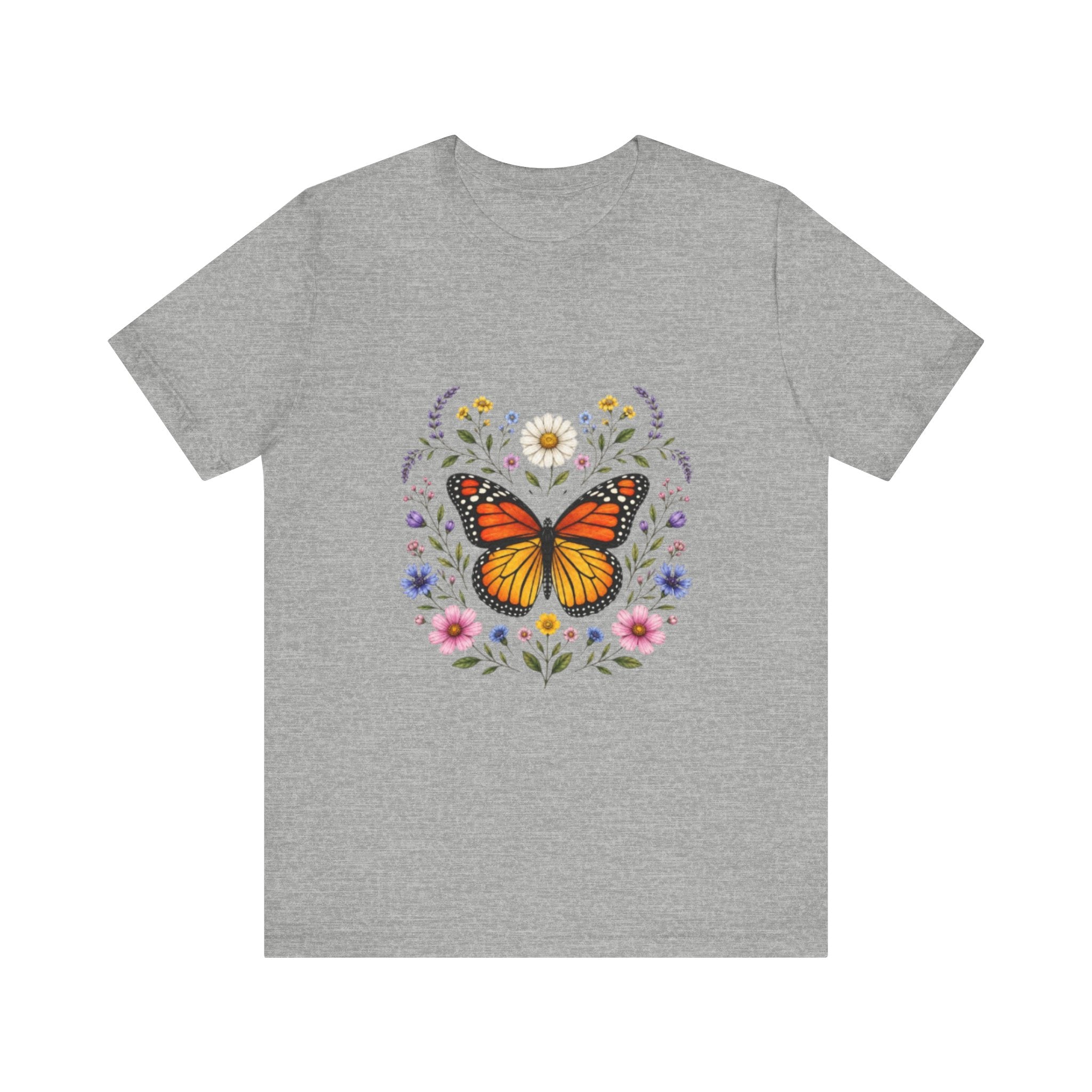 Monarch Butterfly Floral Wreath T-Shirt | Garden Nature Tee