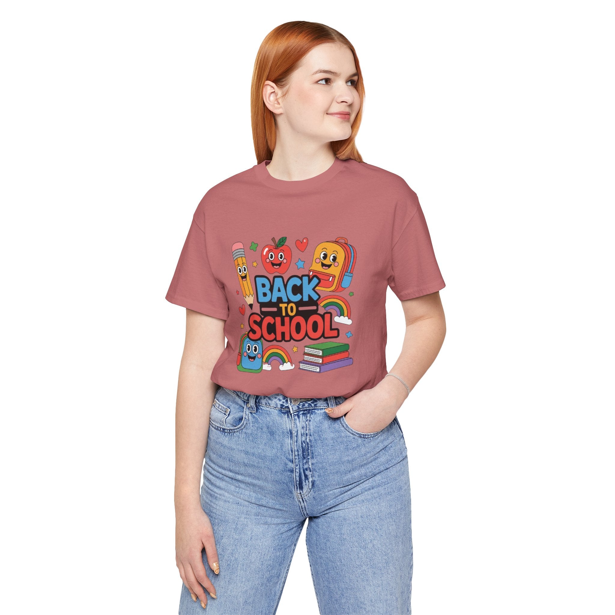 Back to School Cute Cartoon Characters T-Shirt | Pencil Apple Backpack Books|Gift Teacher shirt| School shirt|Teacher shirt