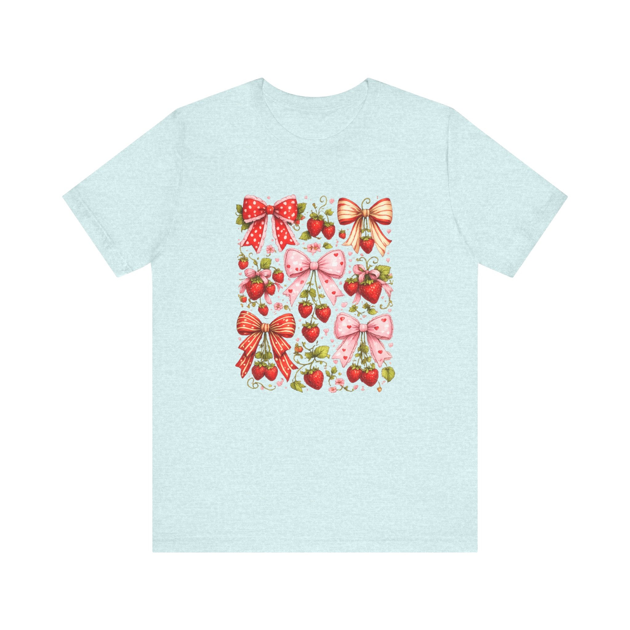 Strawberry Bow Pattern Tee | Cute Fruit and Ribbon Illustration