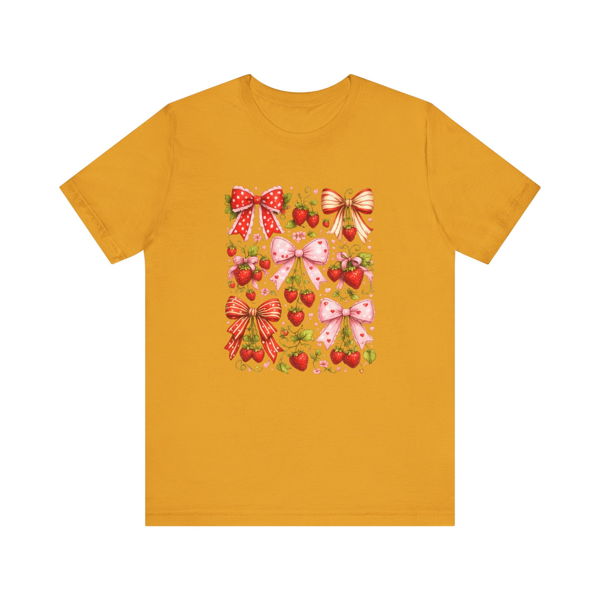 Strawberry Bow Pattern Tee | Cute Fruit and Ribbon Illustration