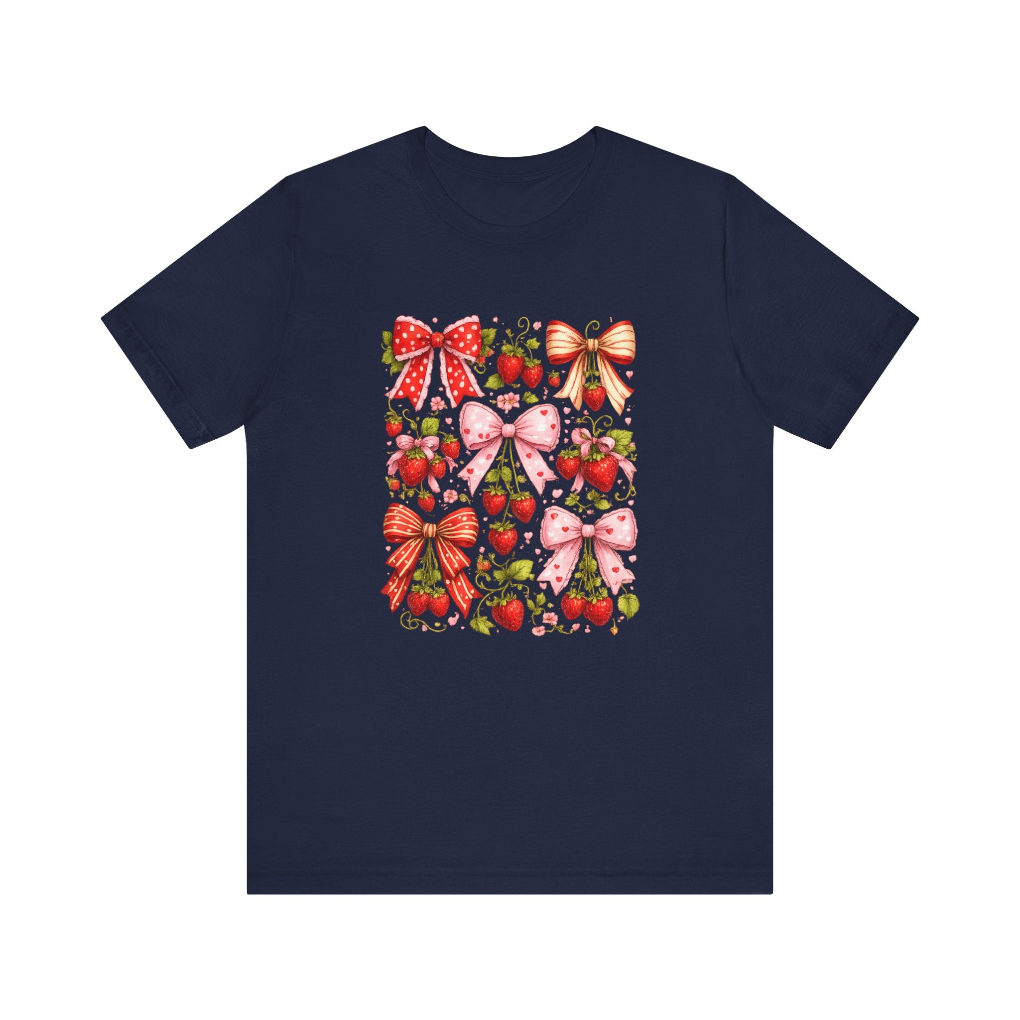 Strawberry Bow Pattern Tee | Cute Fruit and Ribbon Illustration