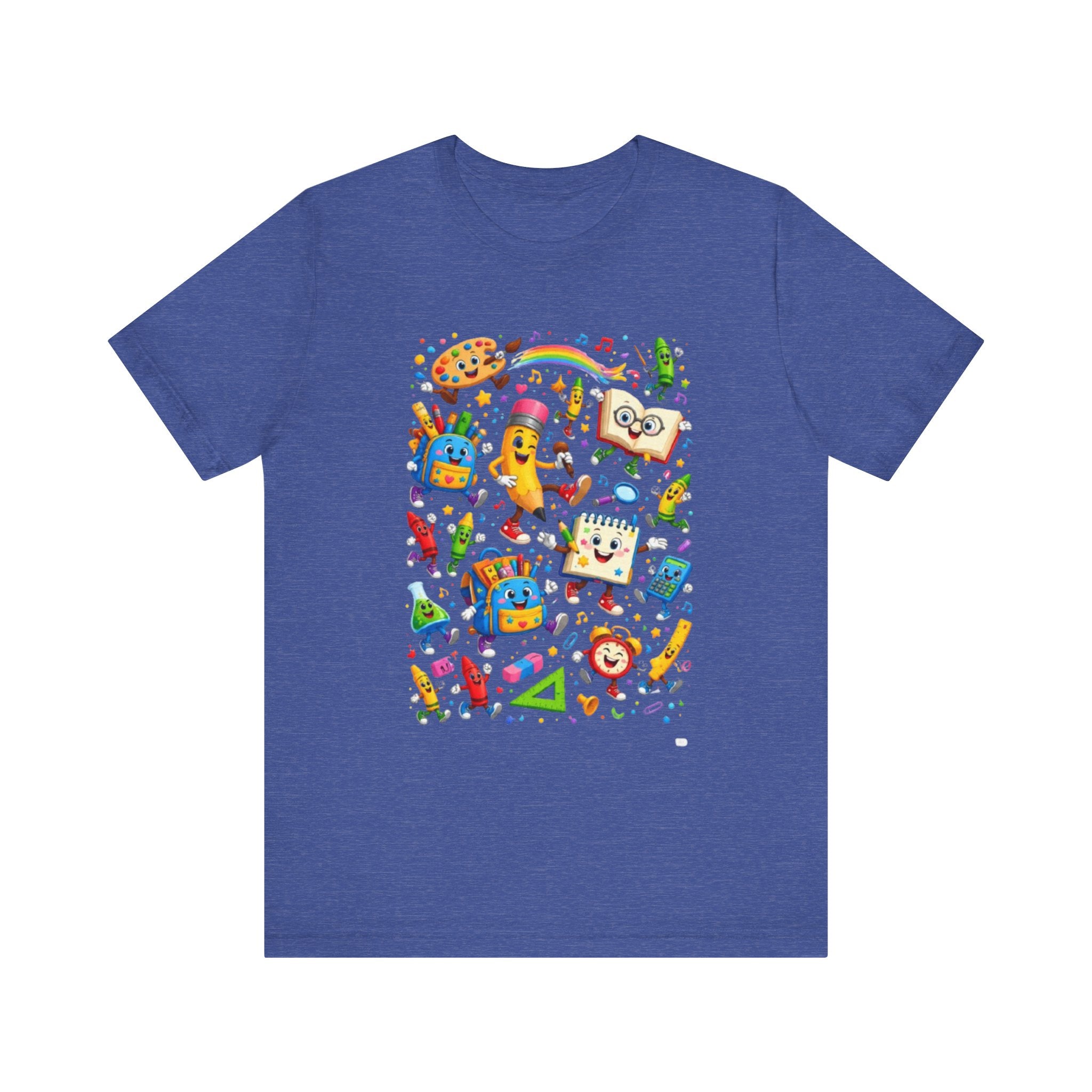 Colorful School Supplies Pattern Tee | Cute Backpack Pencil Ruler Design