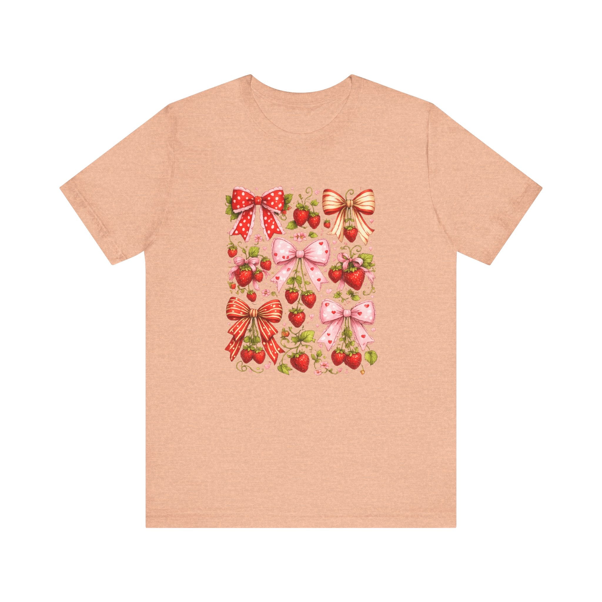 Strawberry Bow Pattern Tee | Cute Fruit and Ribbon Illustration