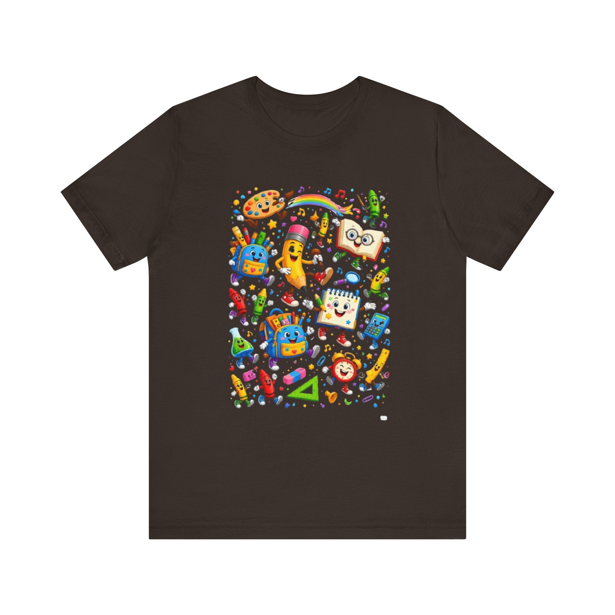 Colorful School Supplies Pattern Tee | Cute Backpack Pencil Ruler Design