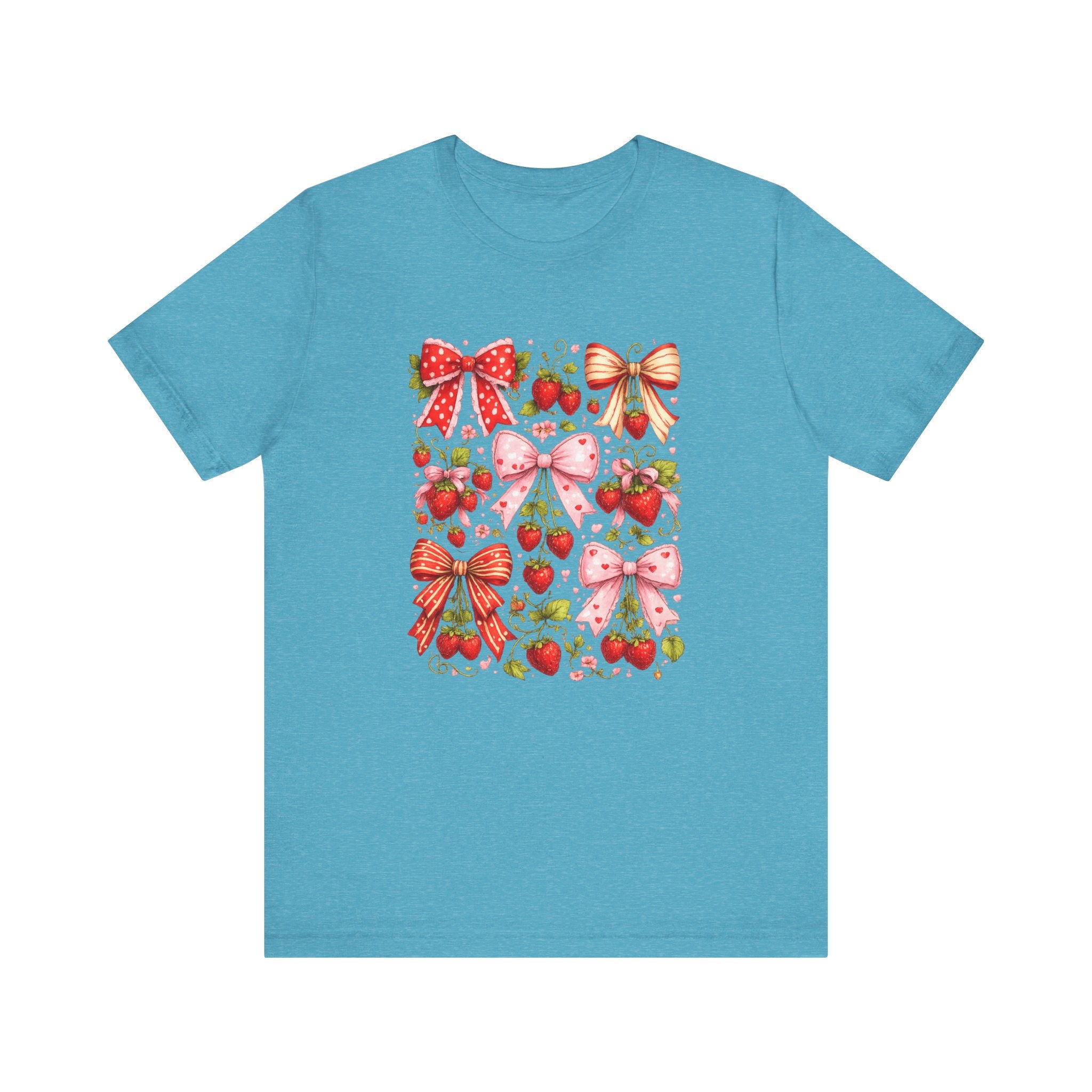 Strawberry Bow Pattern Tee | Cute Fruit and Ribbon Illustration