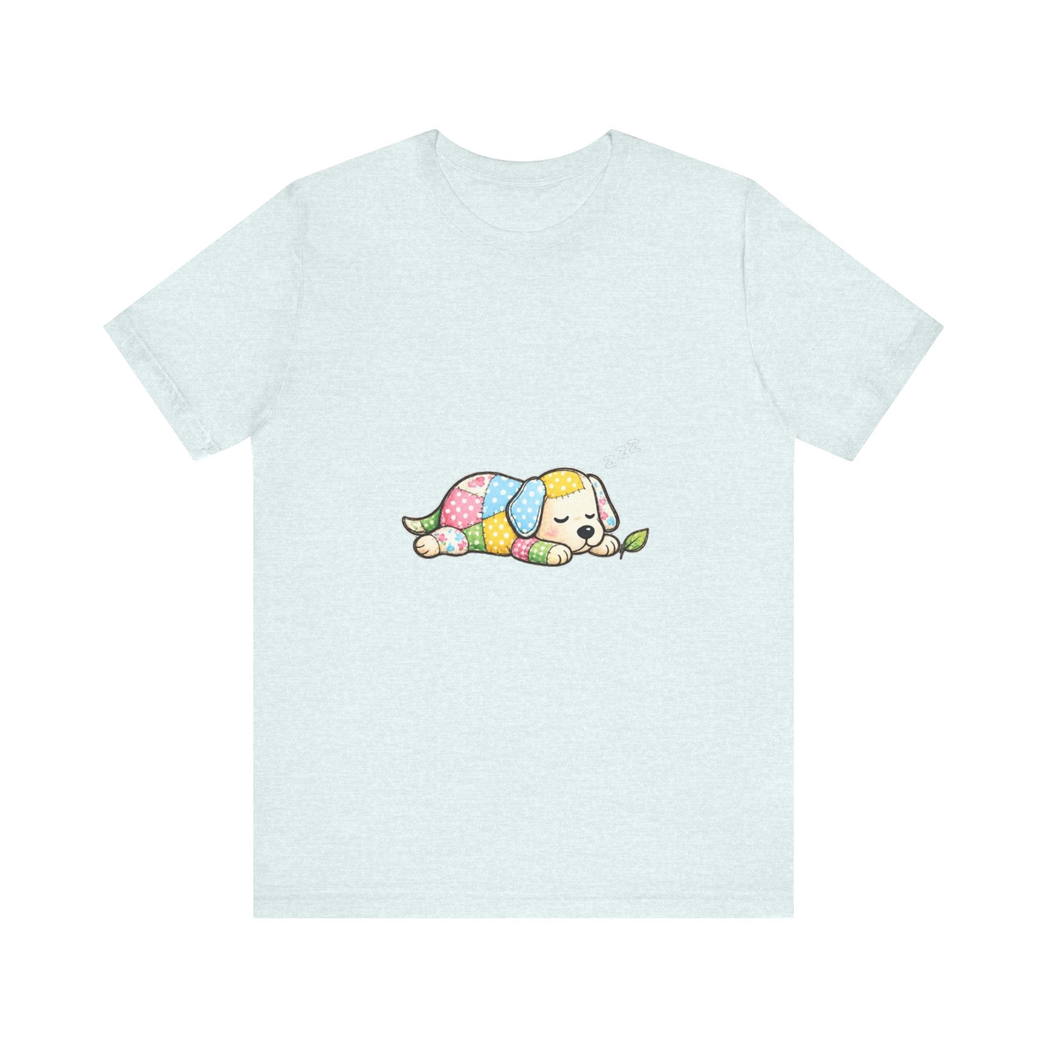 Patchwork Puppy Sleeping Tee | Cute Dog Illustration, Pastel Patchwork