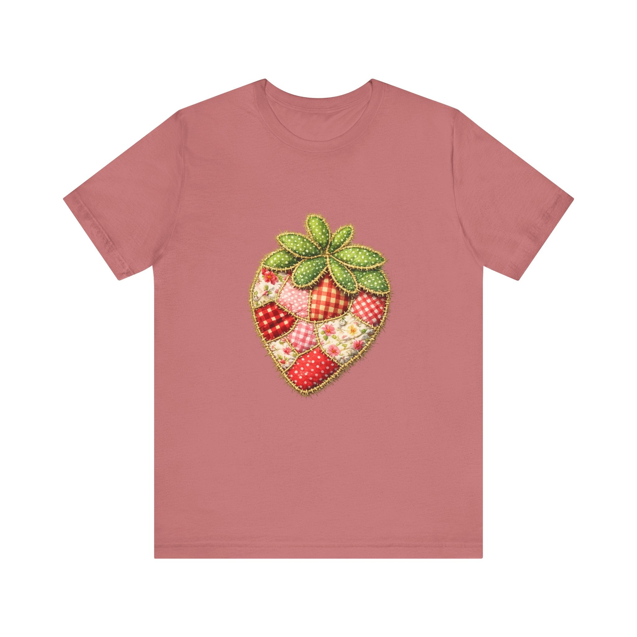 Custom Fruit Shirt  | Patchwork Strawberry Tee | Quilted Heart Fruit Illustration Tee