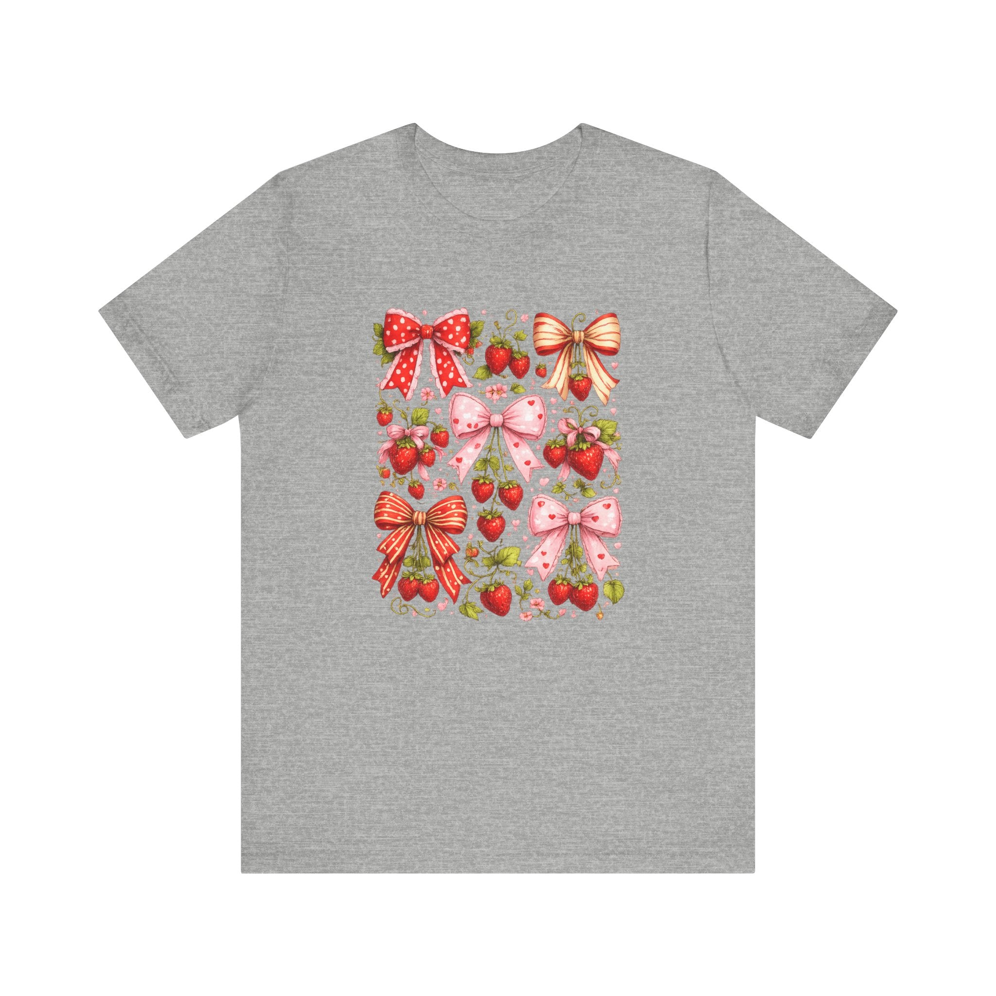 Strawberry Bow Pattern Tee | Cute Fruit and Ribbon Illustration