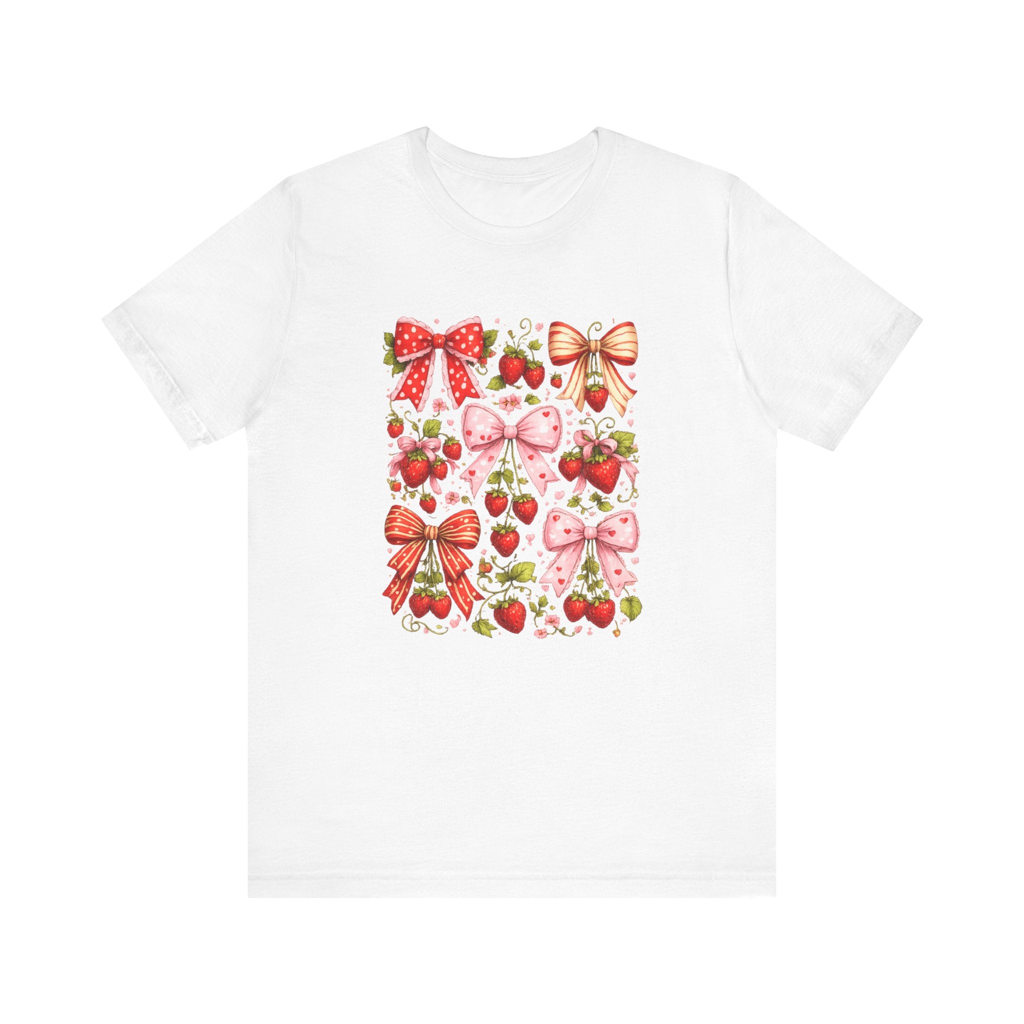 Strawberry Bow Pattern Tee | Cute Fruit and Ribbon Illustration