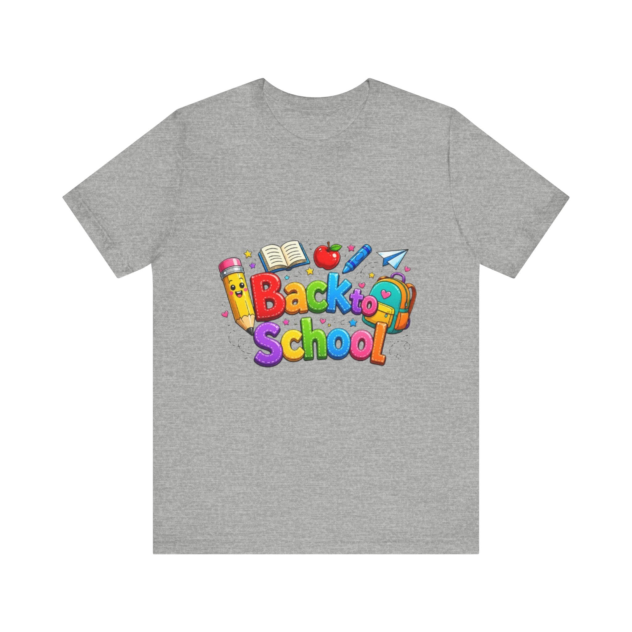 Back to School cartoon graphic Tee | Pencil, apple, books design
