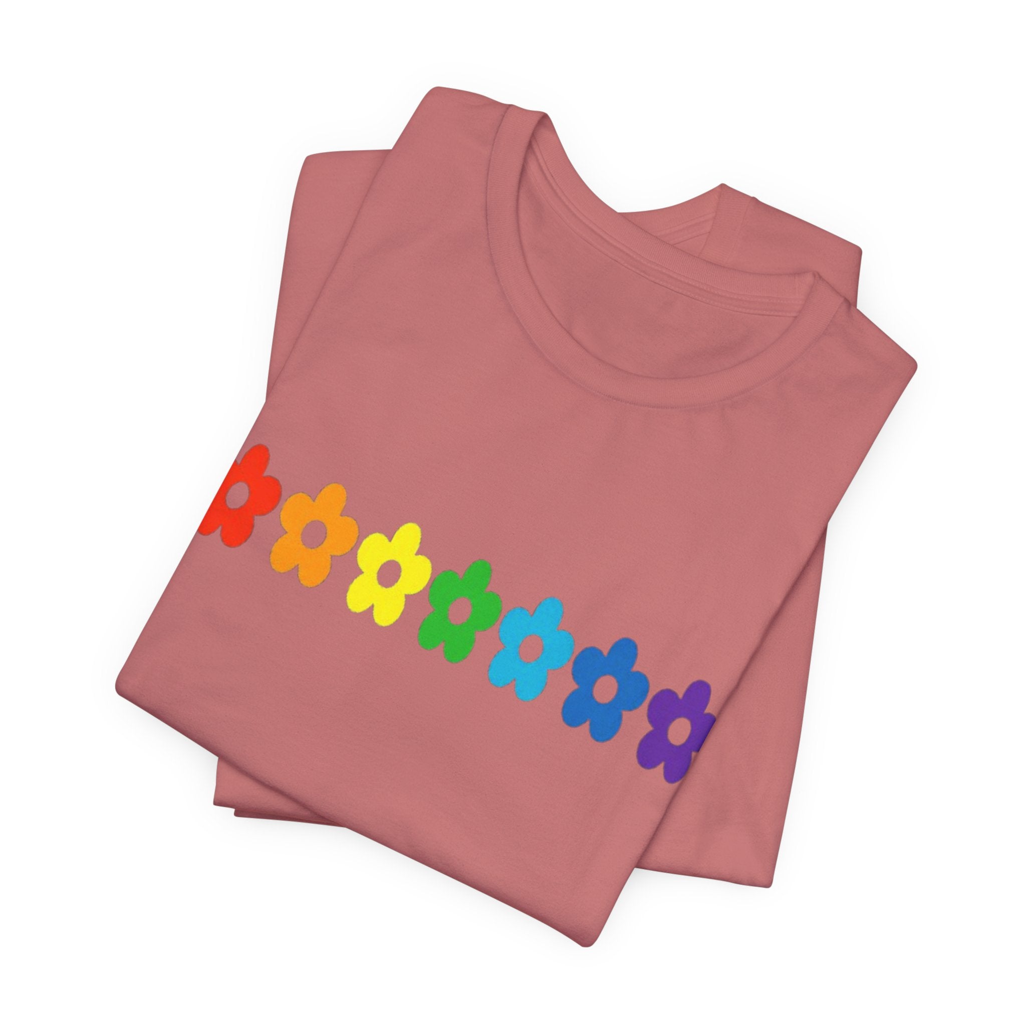 Rainbow Flower Row Tee | Pride Floral Graphic T-Shirt