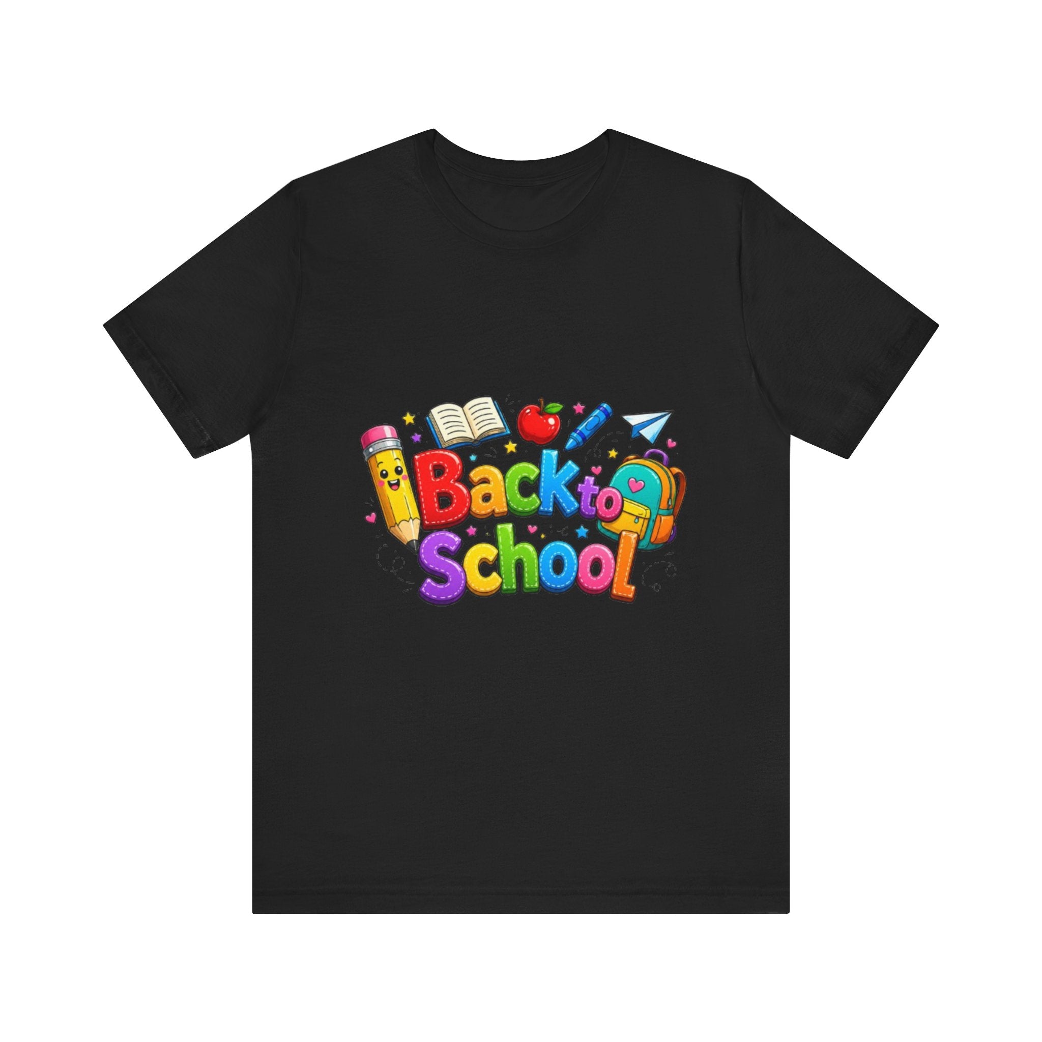 Back to School cartoon graphic Tee | Pencil, apple, books design