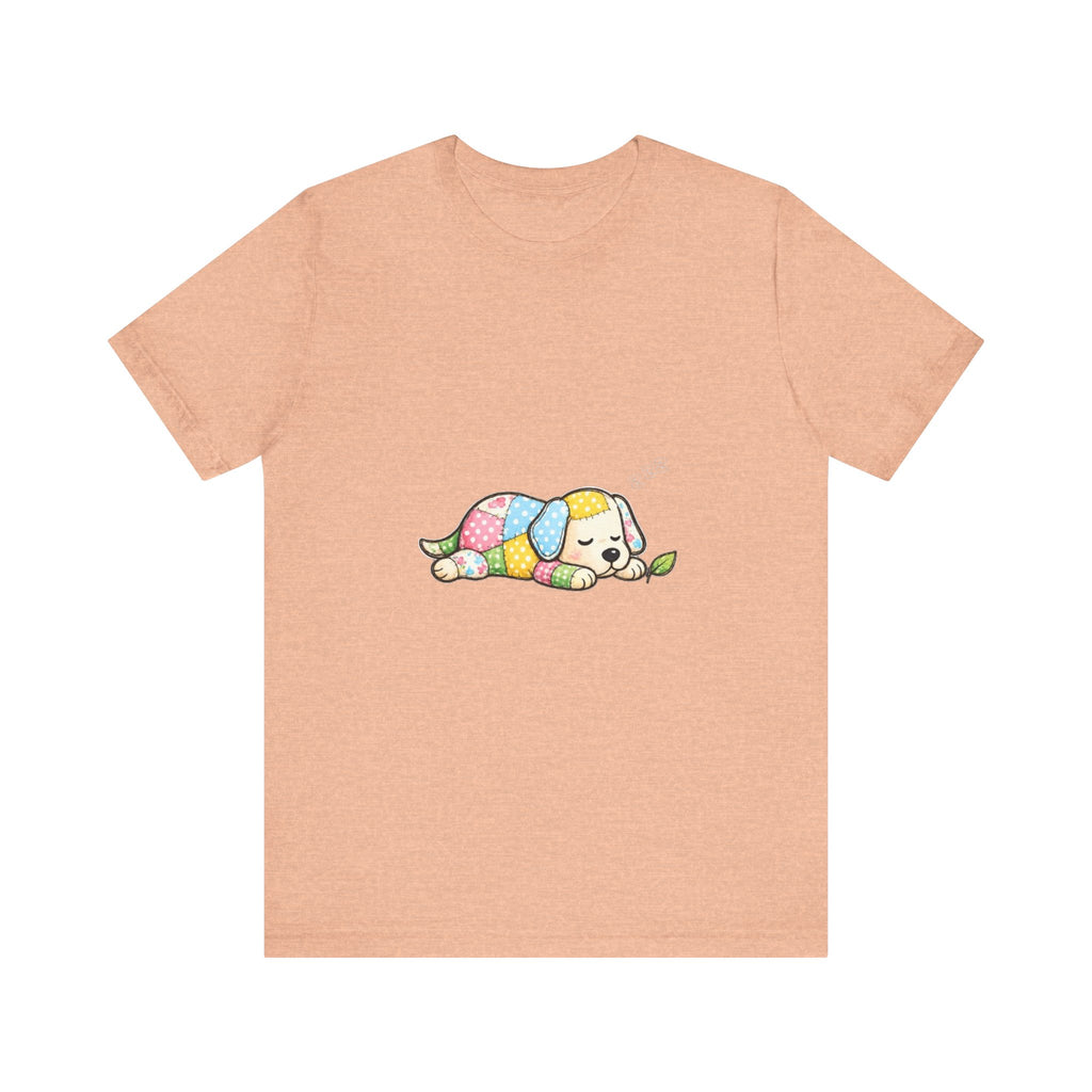 Patchwork Puppy Sleeping Tee | Cute Dog Illustration, Pastel Patchwork