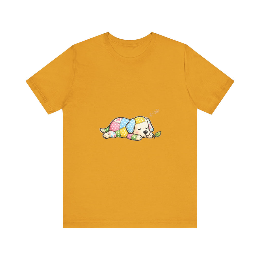 Patchwork Puppy Sleeping Tee | Cute Dog Illustration, Pastel Patchwork