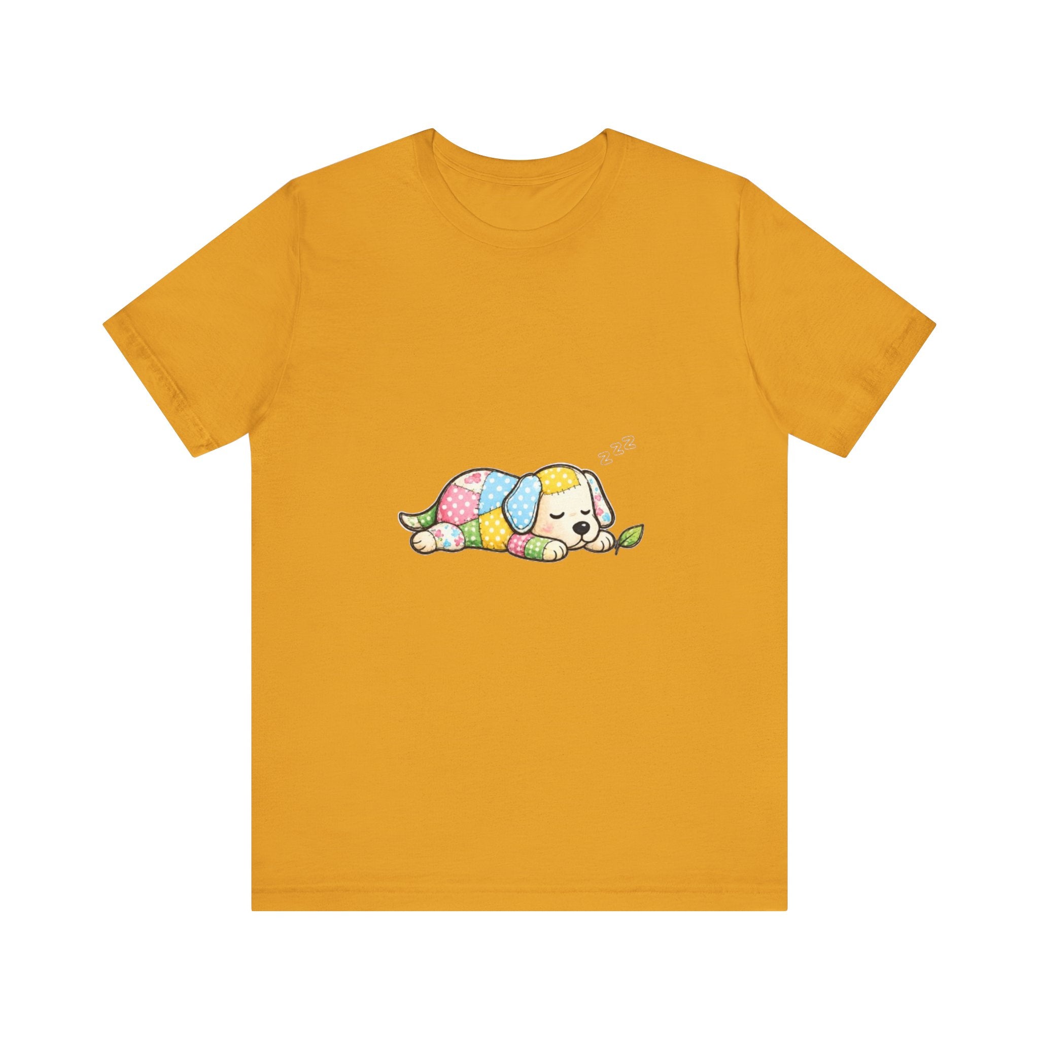Patchwork Puppy Sleeping Tee | Cute Dog Illustration, Pastel Patchwork