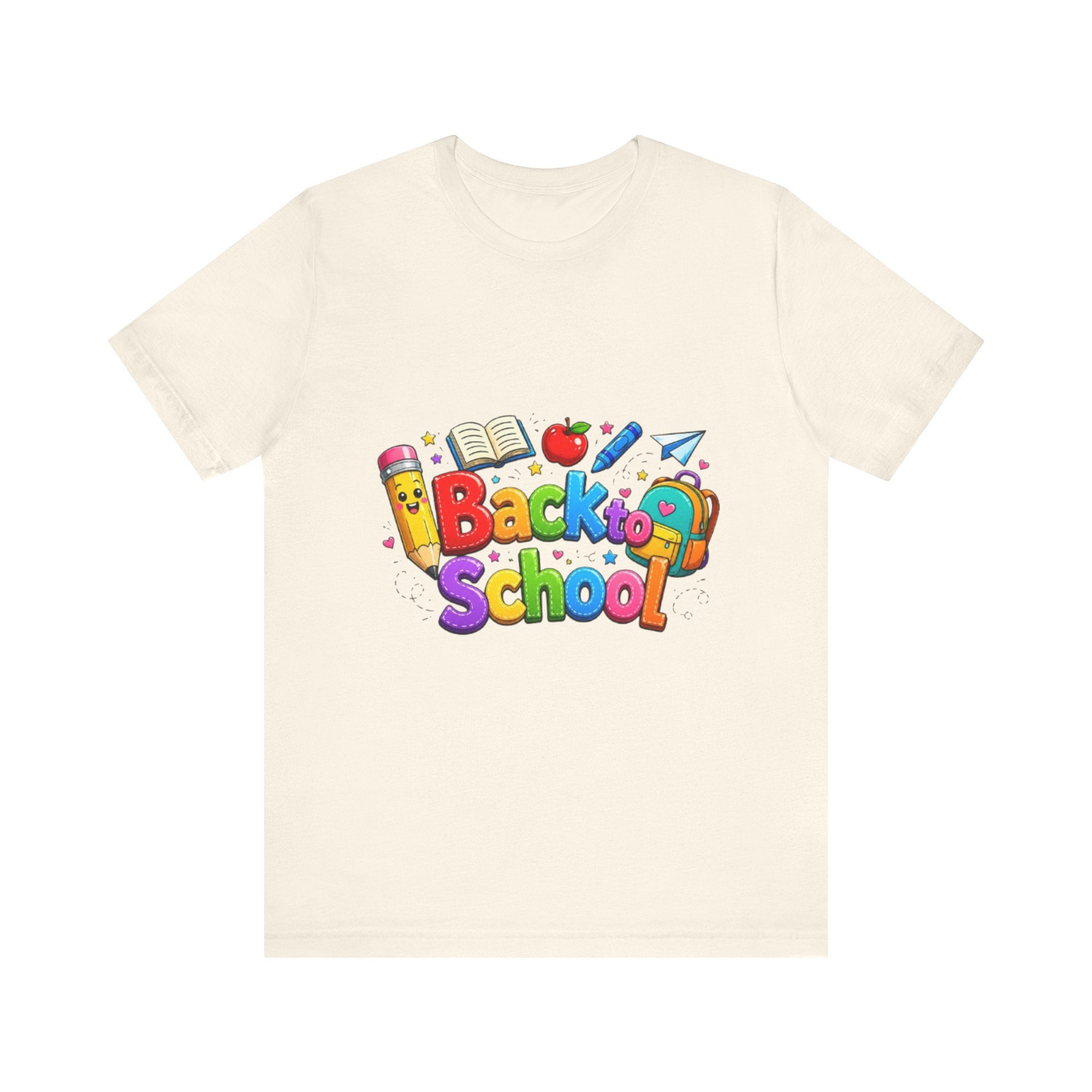 Back to School cartoon graphic Tee | Pencil, apple, books design