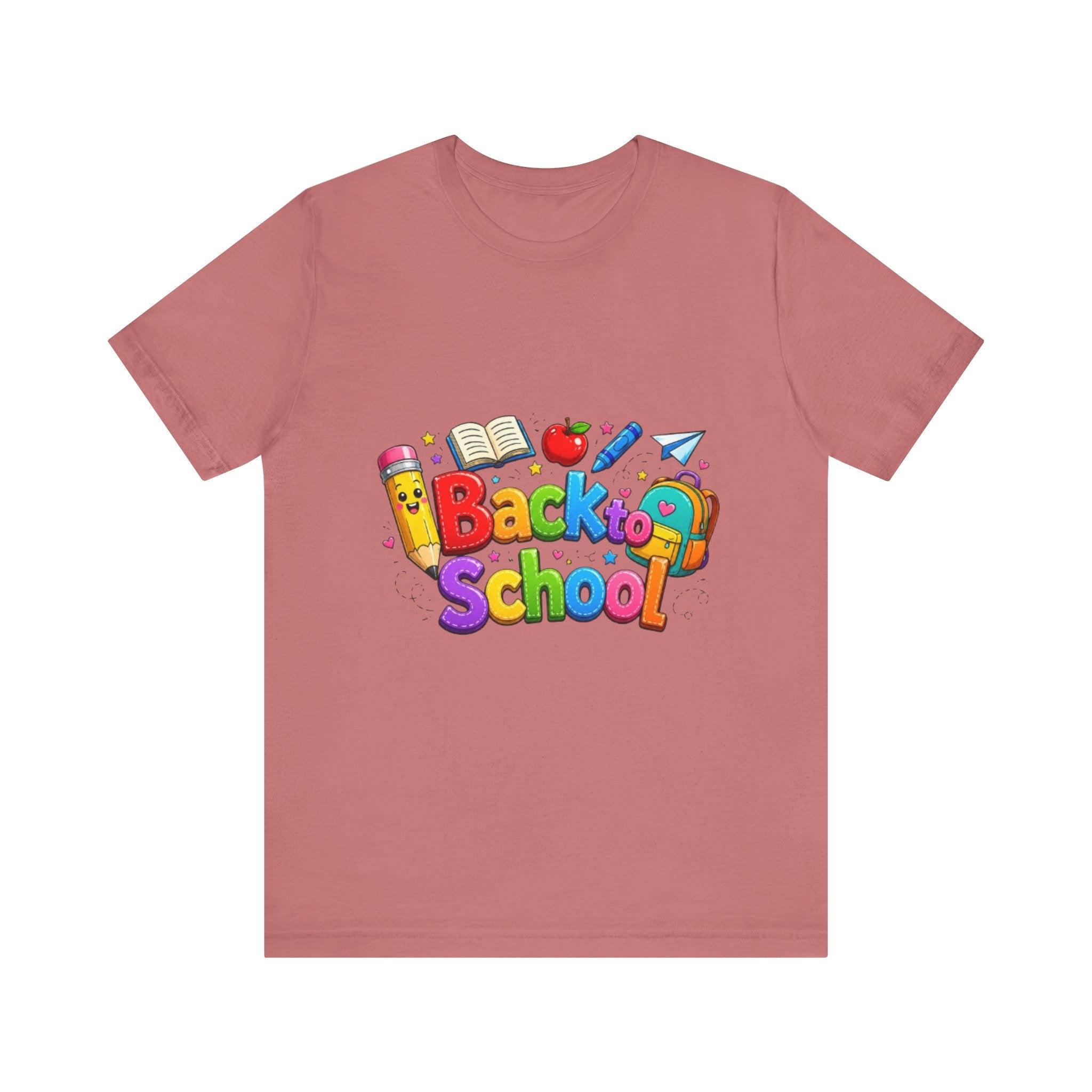 Back to School cartoon graphic Tee | Pencil, apple, books design