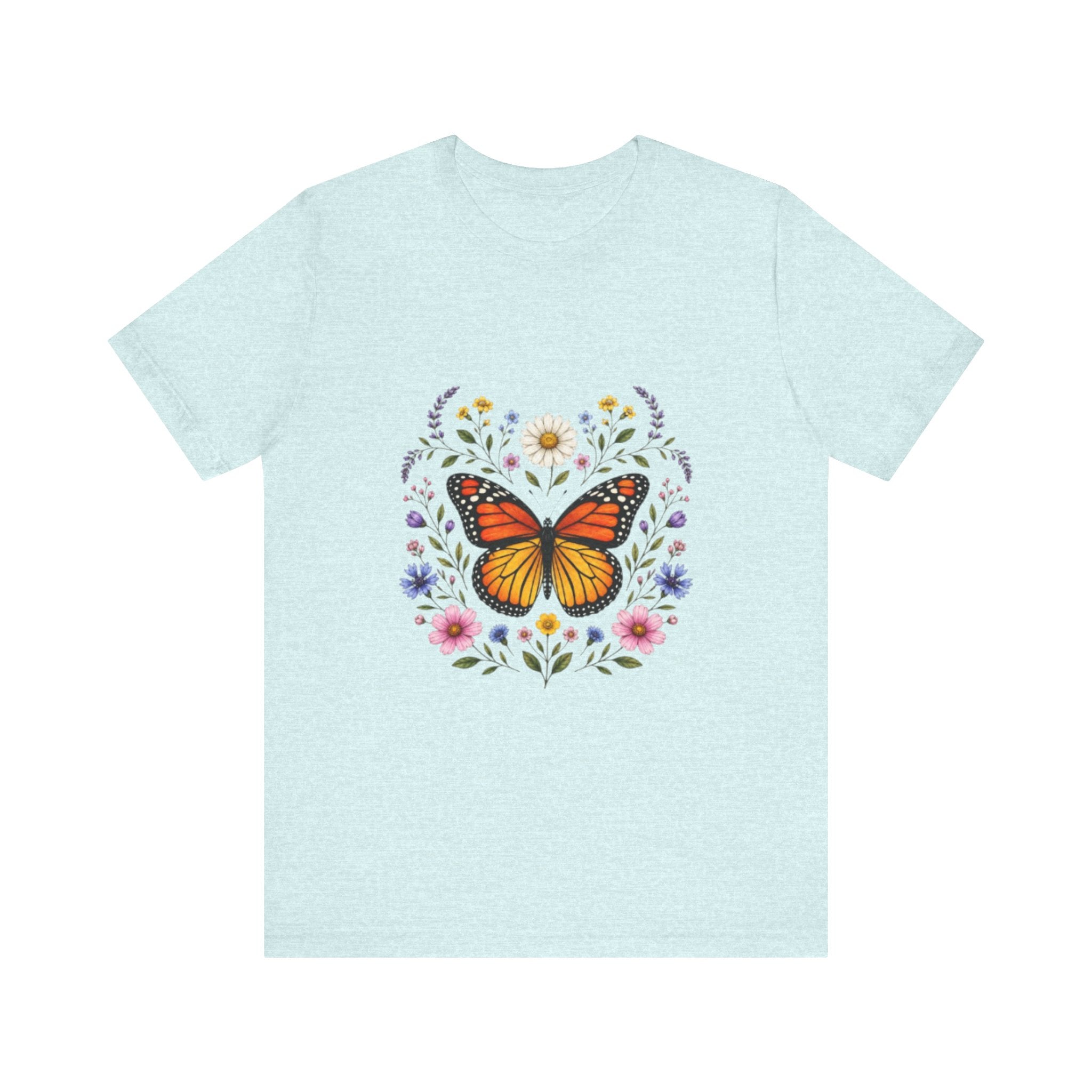 Monarch Butterfly Floral Wreath T-Shirt | Garden Nature Tee