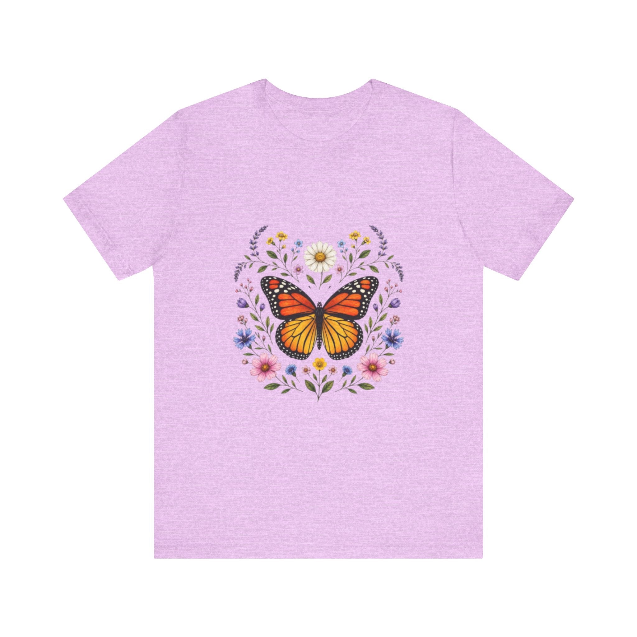 Monarch Butterfly Floral Wreath T-Shirt | Garden Nature Tee