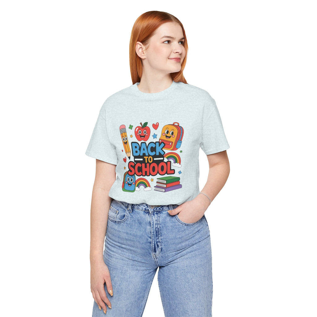 Back to School Cute Cartoon Characters T-Shirt | Pencil Apple Backpack Books|Gift Teacher shirt| School shirt|Teacher shirt