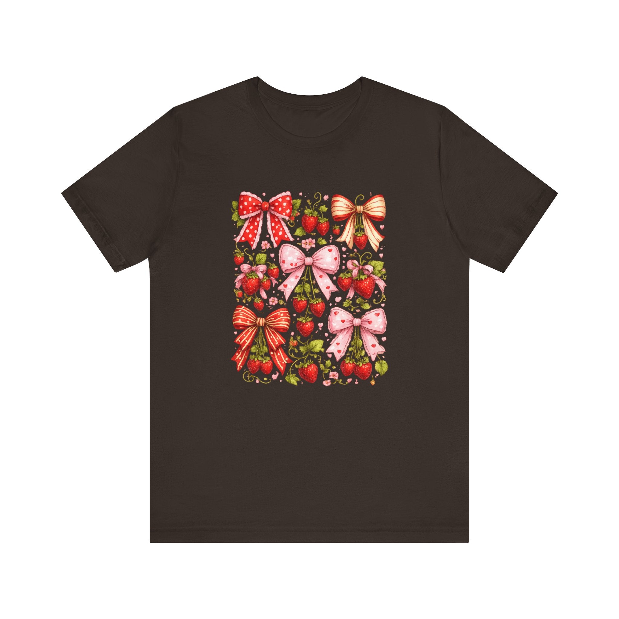Strawberry Bow Pattern Tee | Cute Fruit and Ribbon Illustration