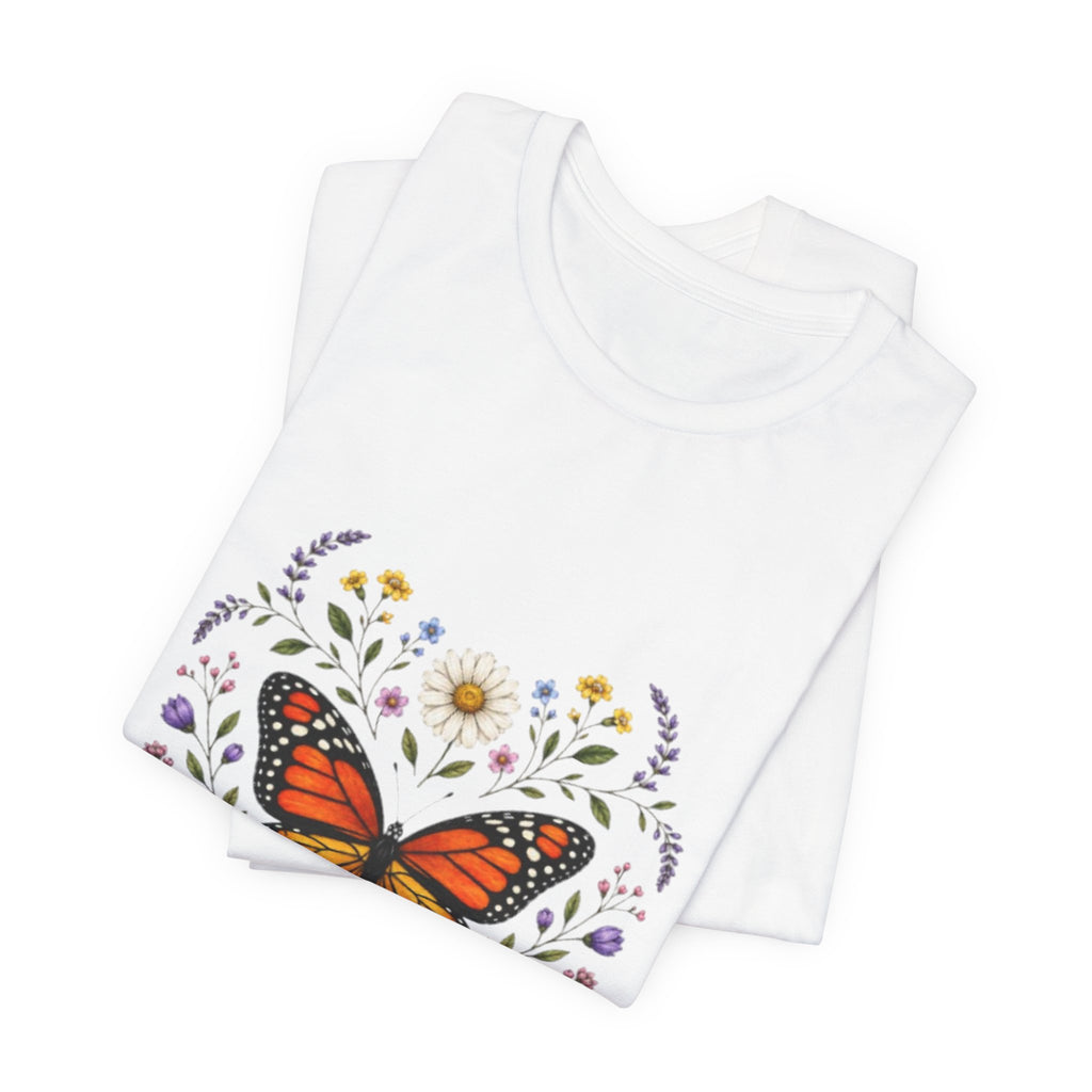 Monarch Butterfly Floral Wreath T-Shirt | Garden Nature Tee