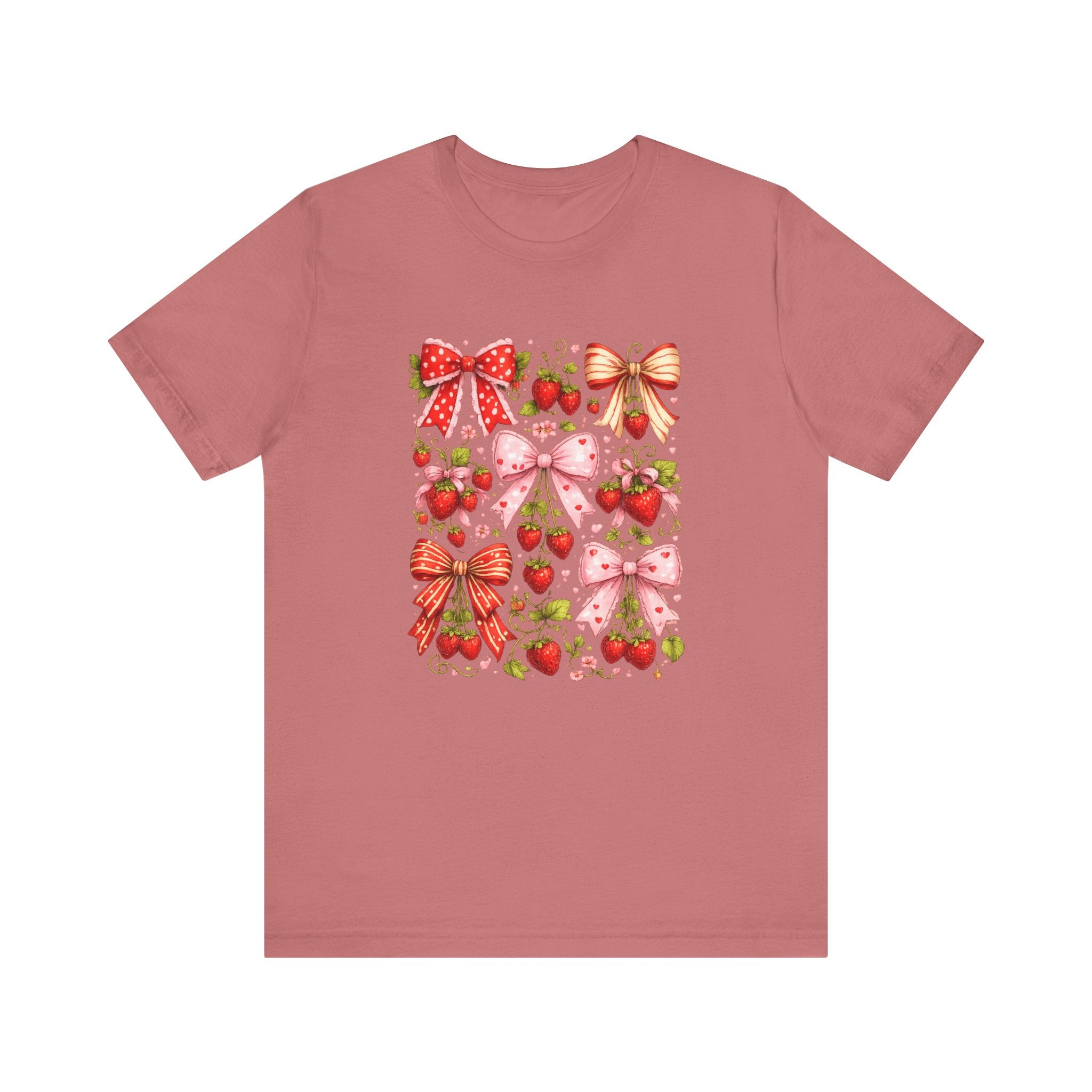 Strawberry Bow Pattern Tee | Cute Fruit and Ribbon Illustration