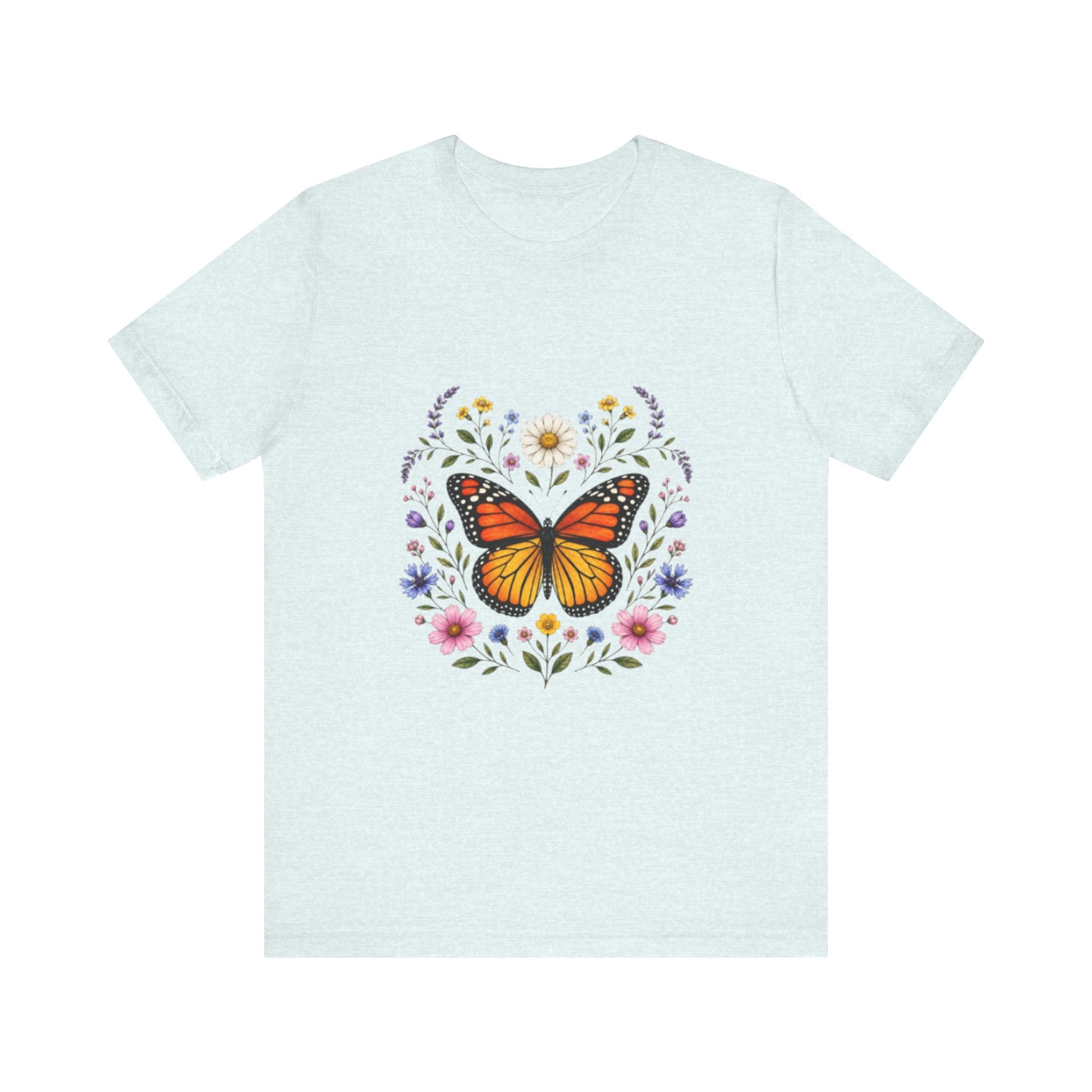 Monarch Butterfly Floral Wreath T-Shirt | Garden Nature Tee