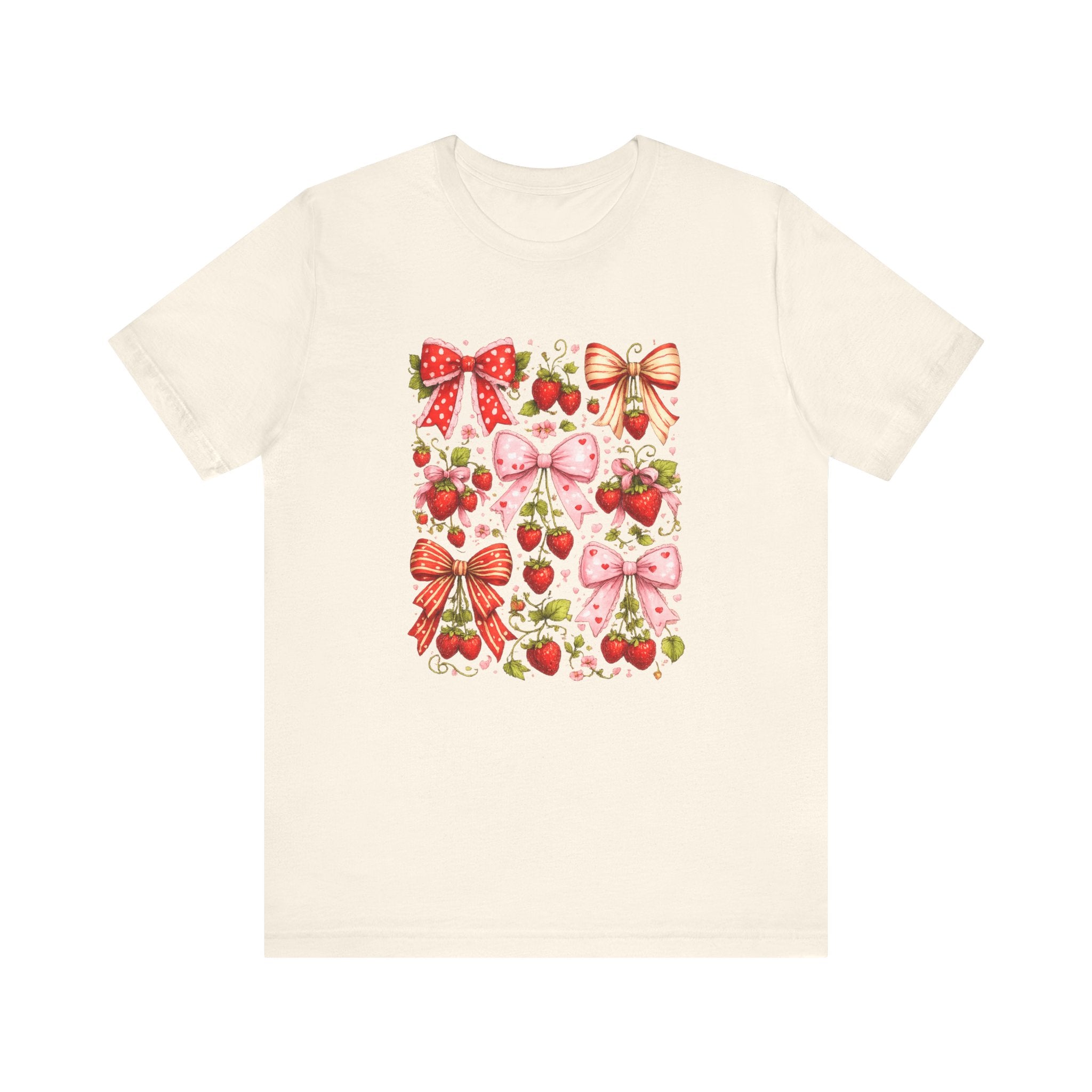 Strawberry Bow Pattern Tee | Cute Fruit and Ribbon Illustration