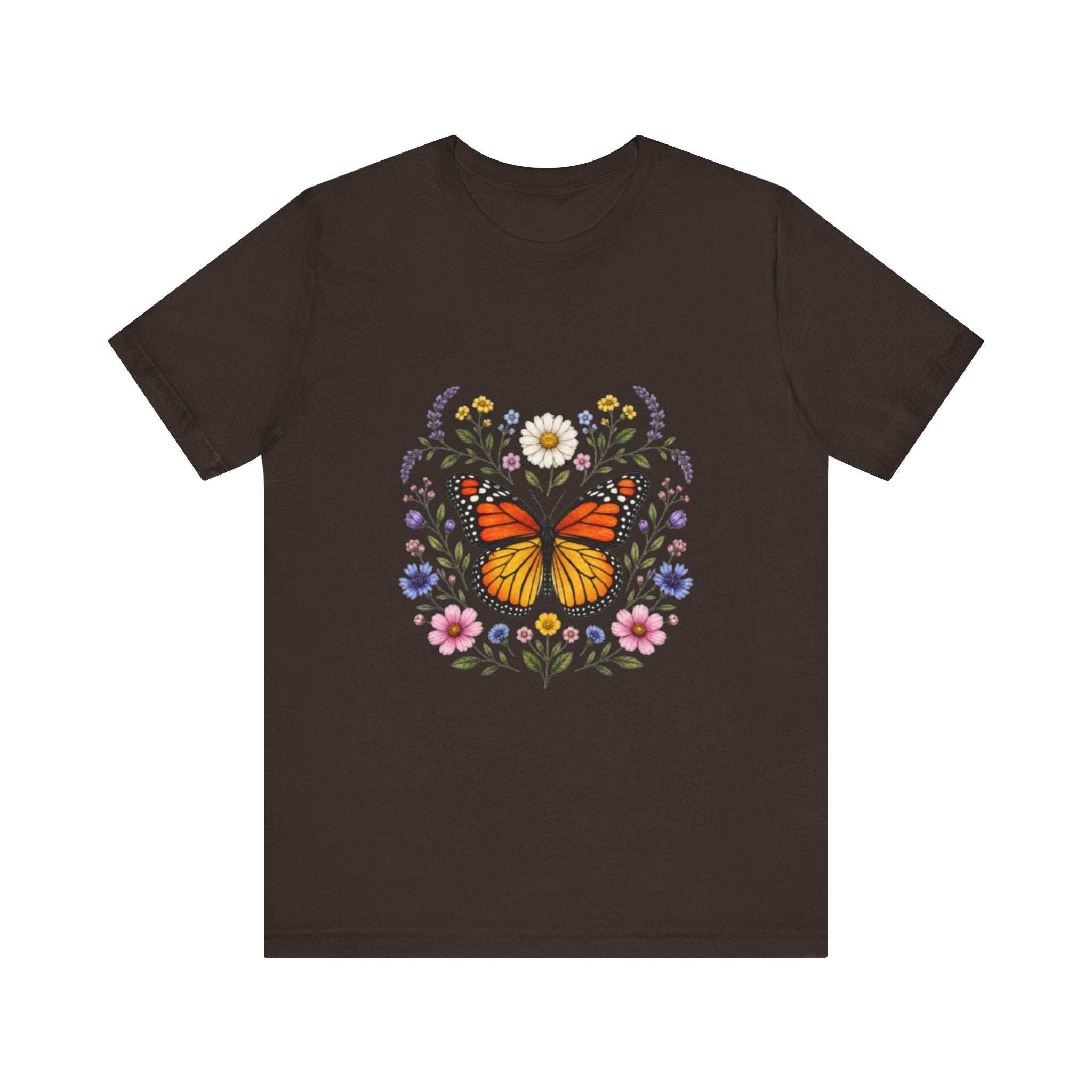 Monarch Butterfly Floral Wreath T-Shirt | Garden Nature Tee