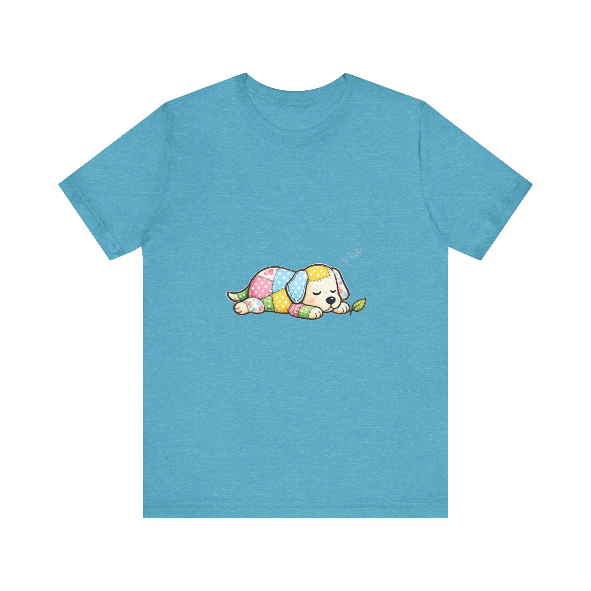 Patchwork Puppy Sleeping Tee | Cute Dog Illustration, Pastel Patchwork