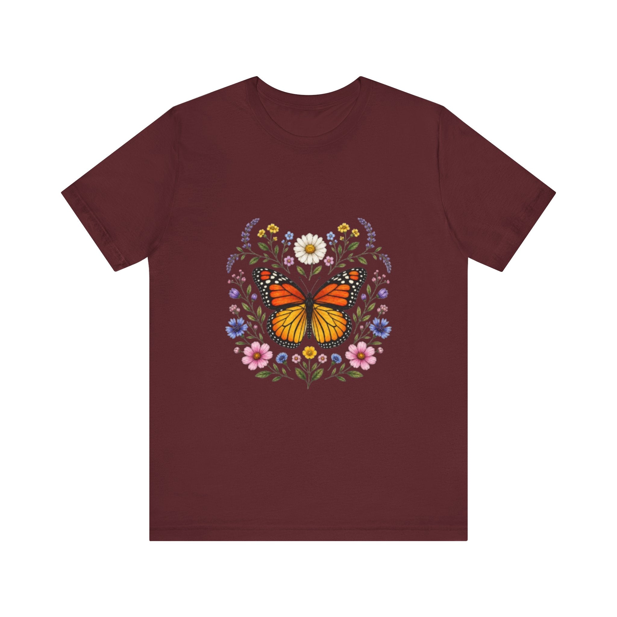 Monarch Butterfly Floral Wreath T-Shirt | Garden Nature Tee