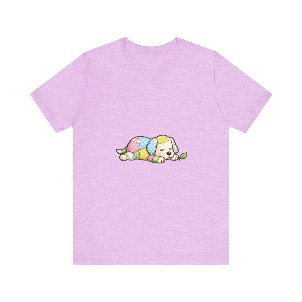 Patchwork Puppy Sleeping Tee | Cute Dog Illustration, Pastel Patchwork