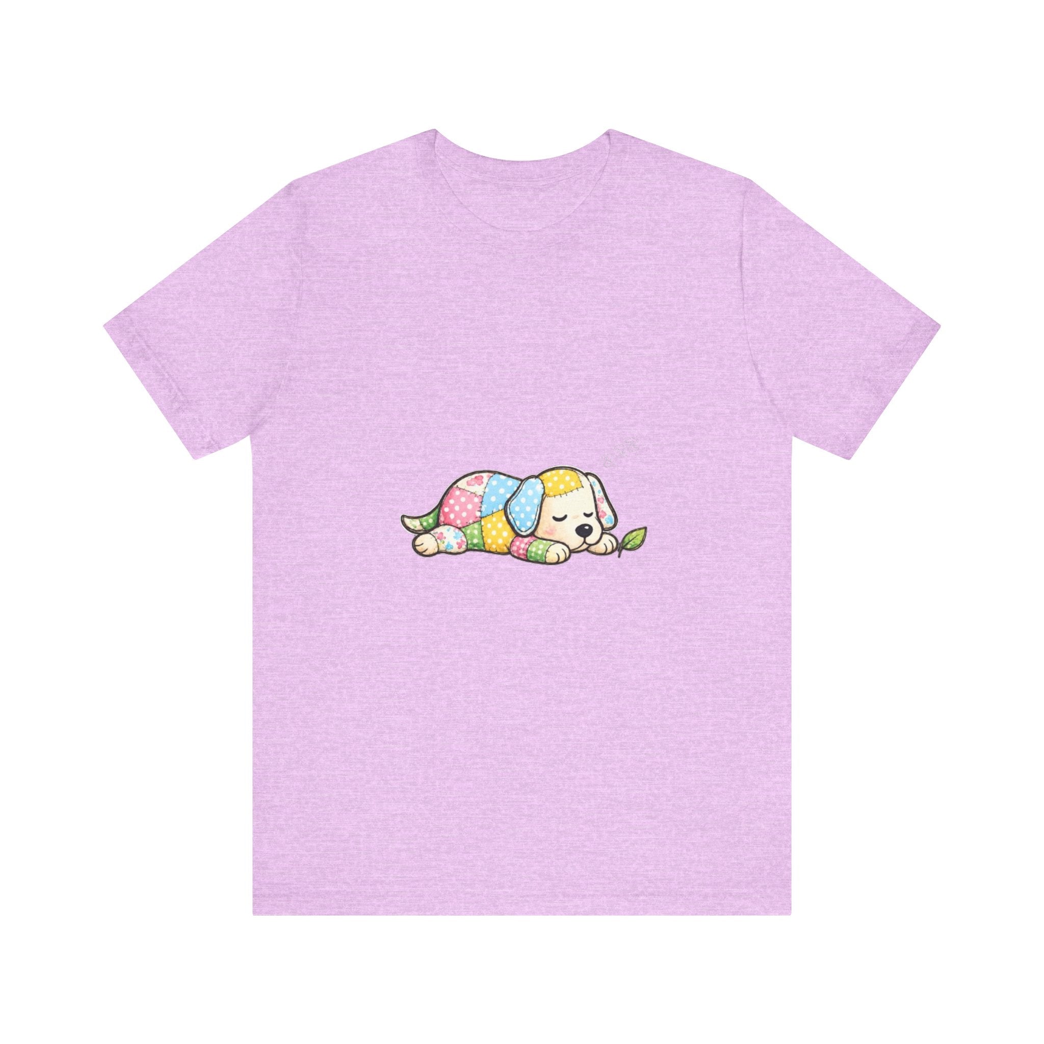Patchwork Puppy Sleeping Tee | Cute Dog Illustration, Pastel Patchwork