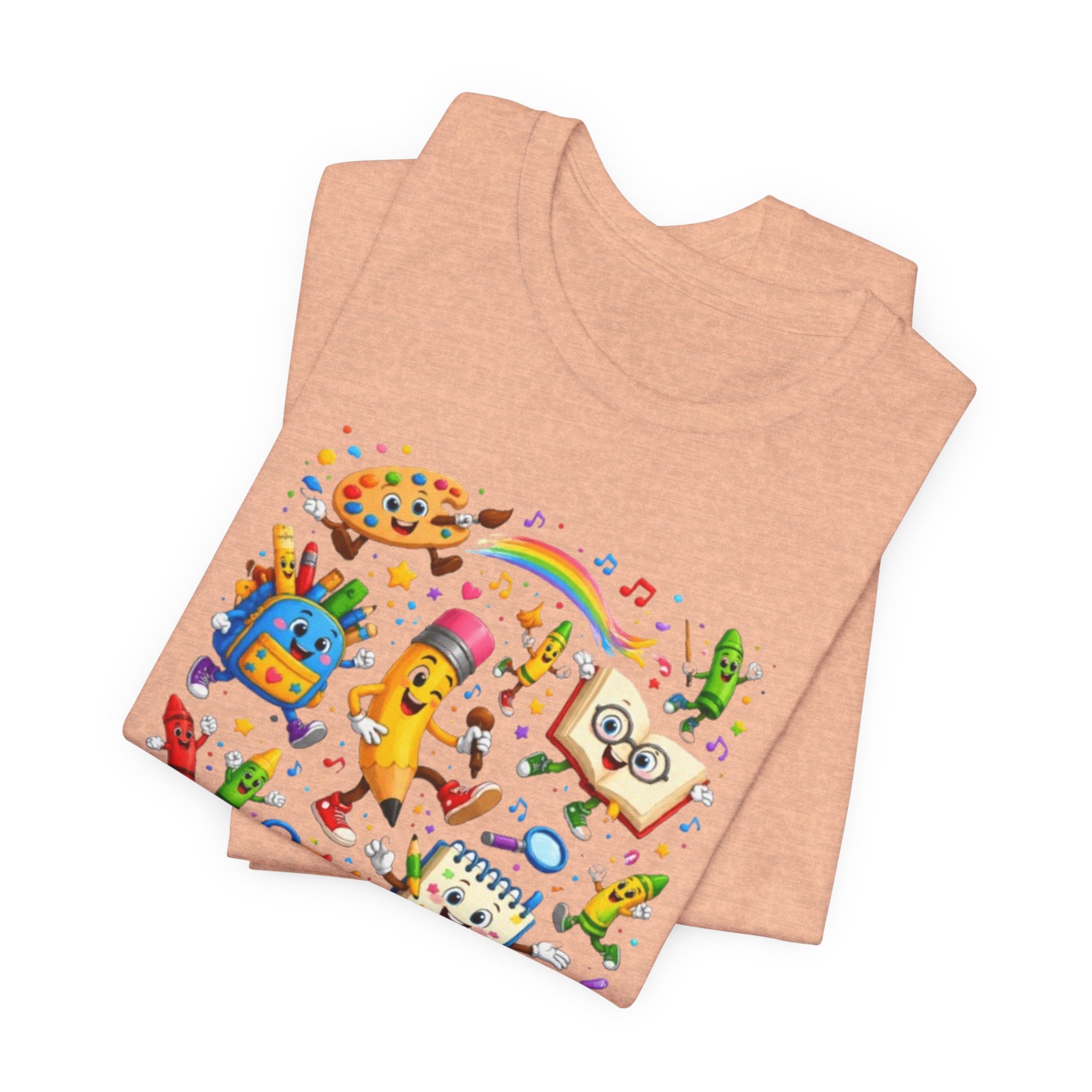 Colorful School Supplies Pattern Tee | Cute Backpack Pencil Ruler Design