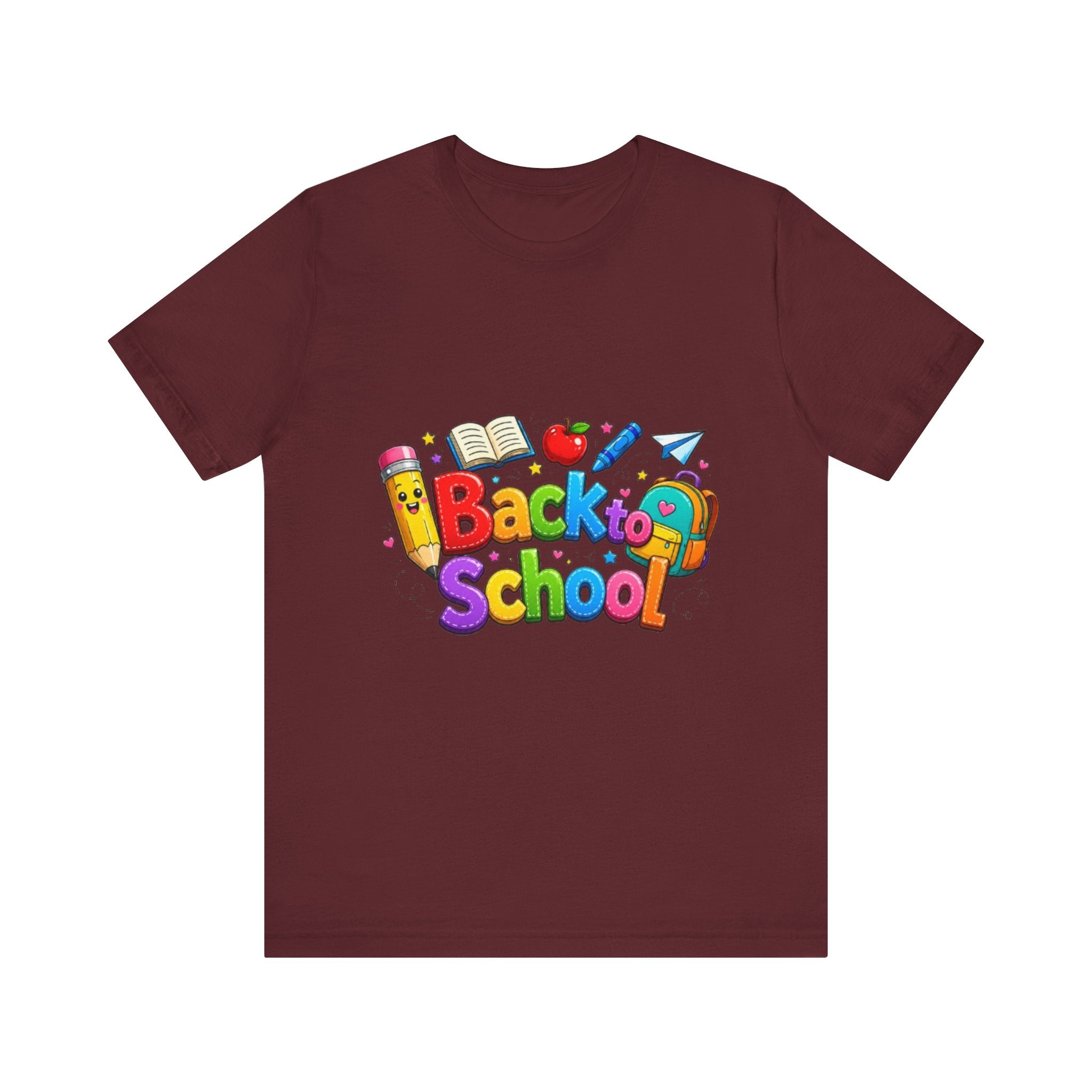Back to School cartoon graphic Tee | Pencil, apple, books design