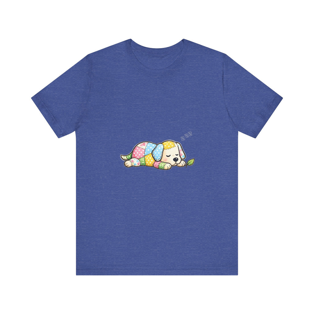 Patchwork Puppy Sleeping Tee | Cute Dog Illustration, Pastel Patchwork