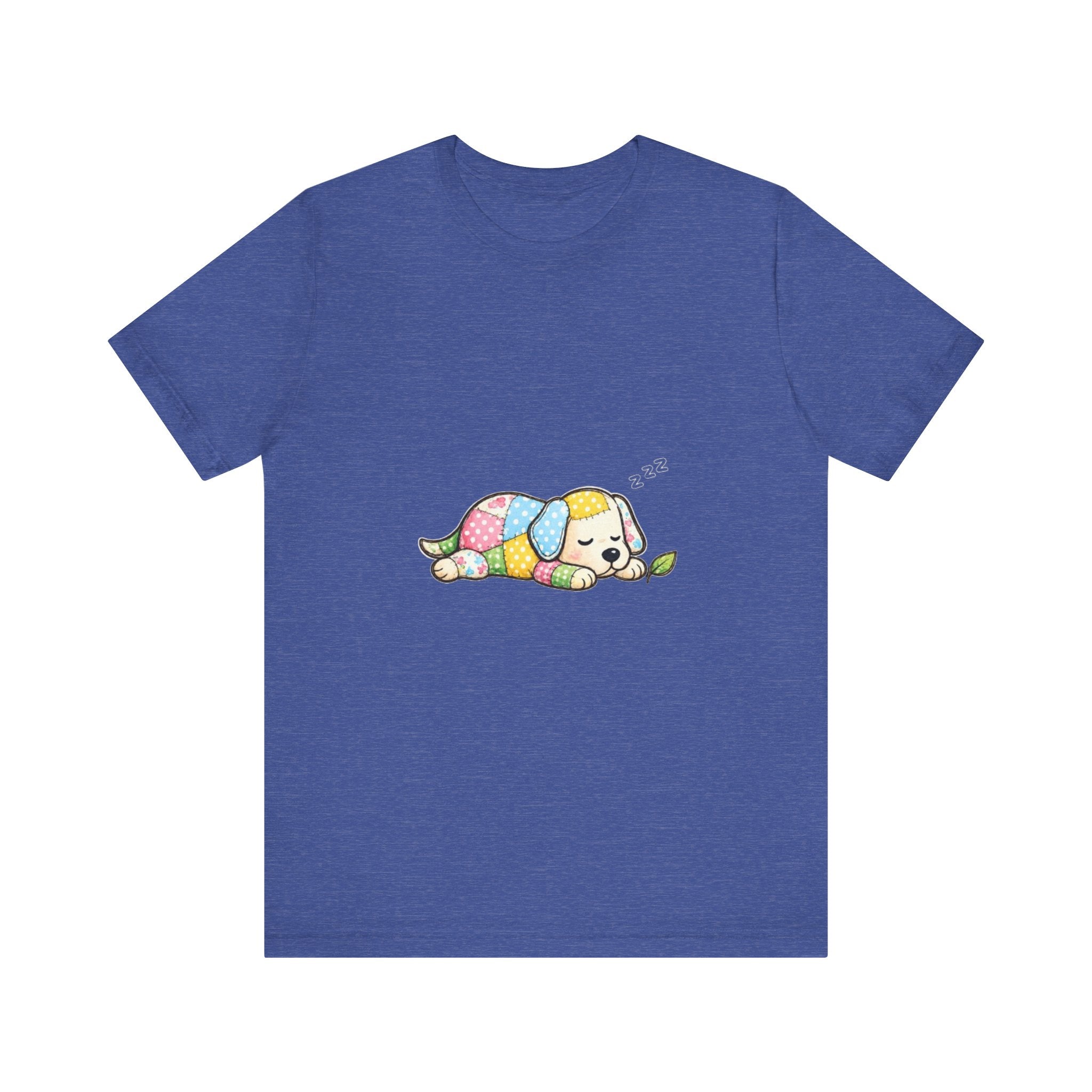 Patchwork Puppy Sleeping Tee | Cute Dog Illustration, Pastel Patchwork