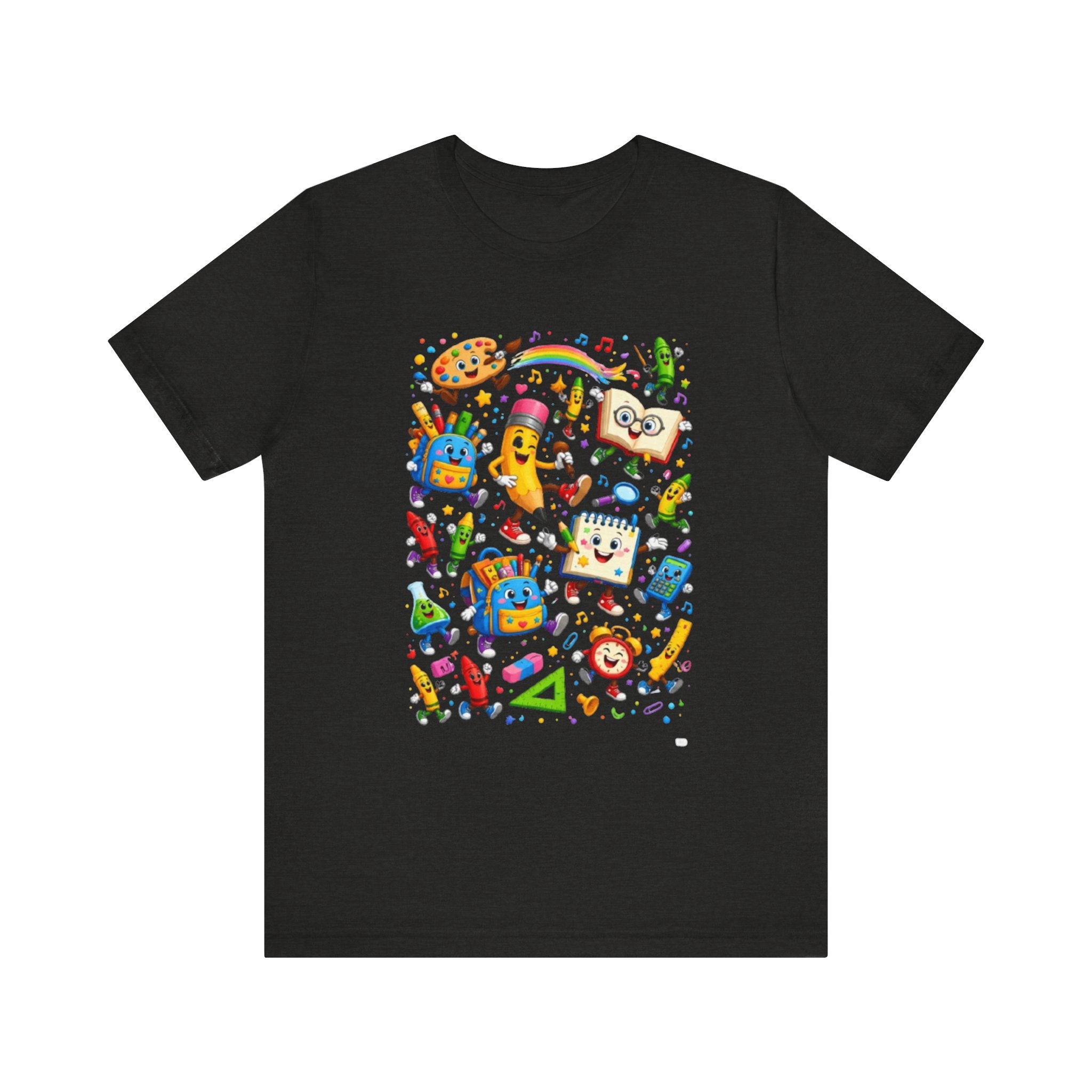 Colorful School Supplies Pattern Tee | Cute Backpack Pencil Ruler Design