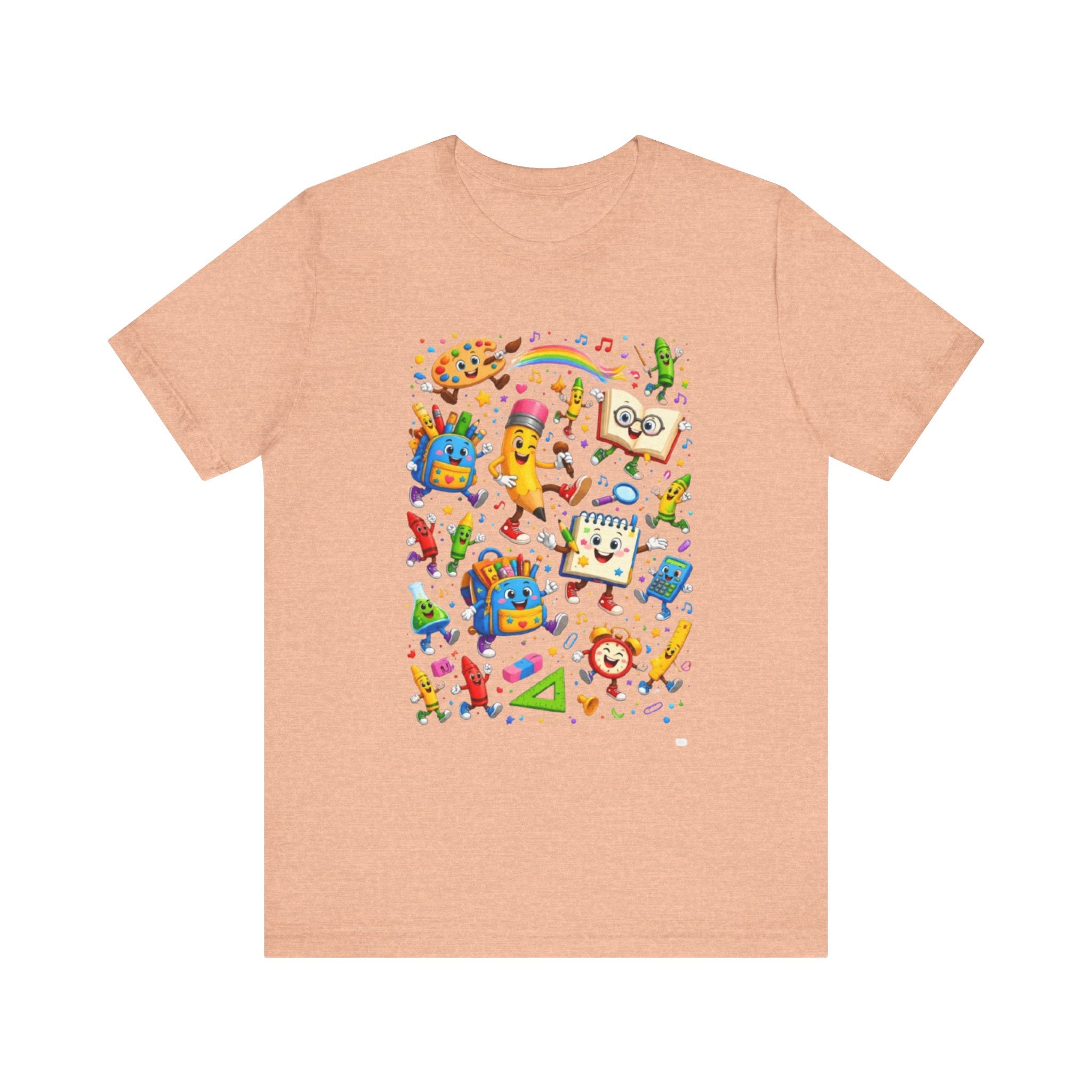 Colorful School Supplies Pattern Tee | Cute Backpack Pencil Ruler Design