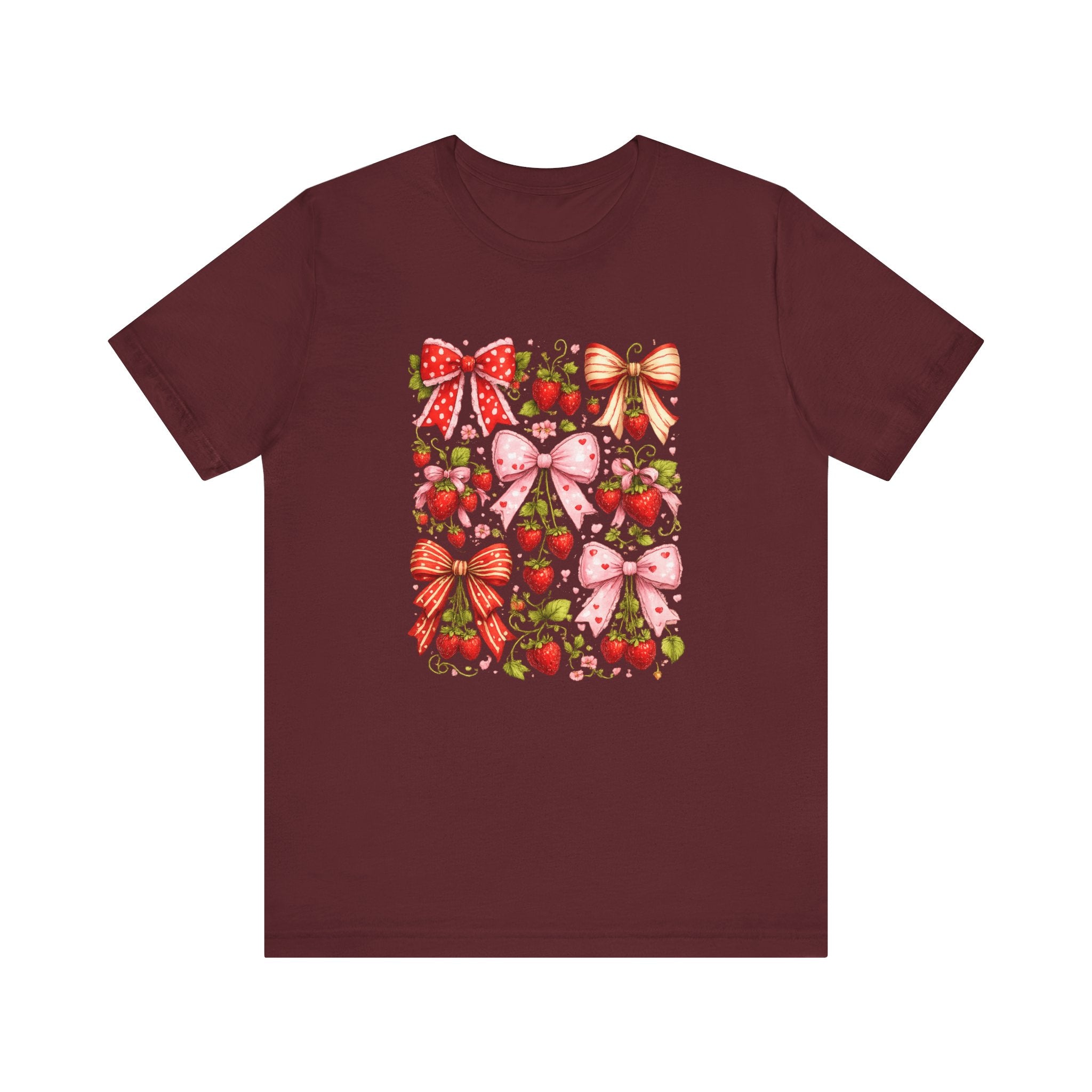 Strawberry Bow Pattern Tee | Cute Fruit and Ribbon Illustration