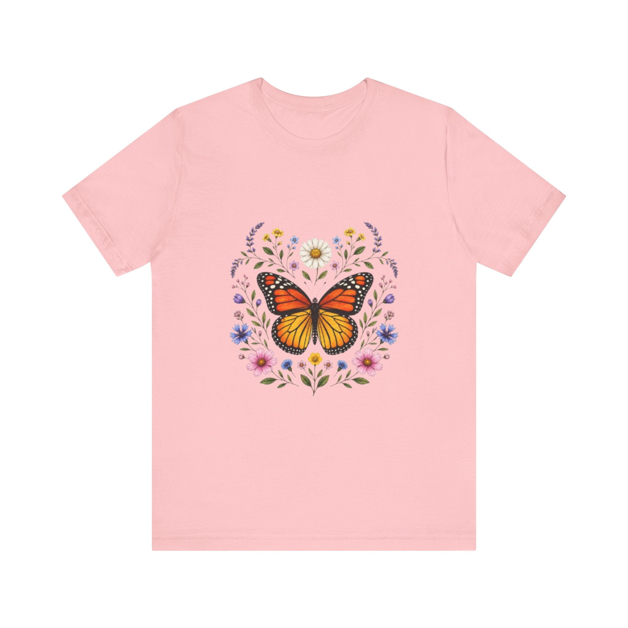 Monarch Butterfly Floral Wreath T-Shirt | Garden Nature Tee