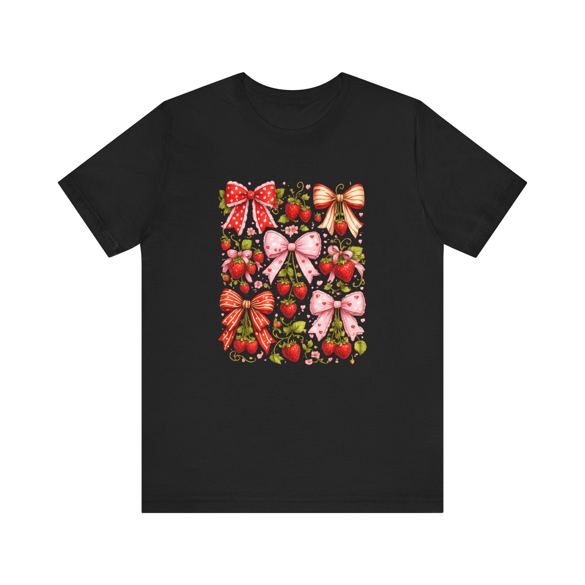 Strawberry Bow Pattern Tee | Cute Fruit and Ribbon Illustration