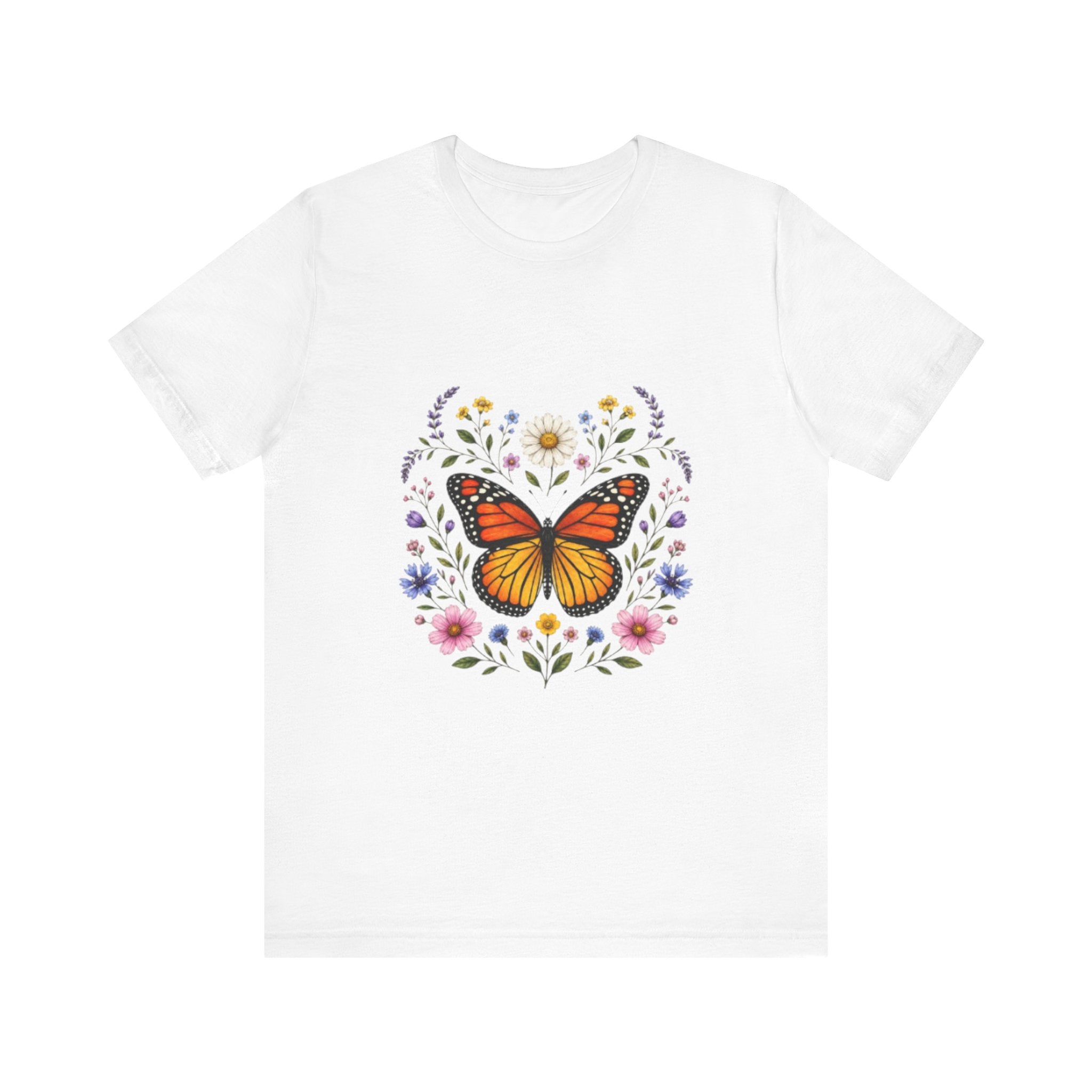 Monarch Butterfly Floral Wreath T-Shirt | Garden Nature Tee